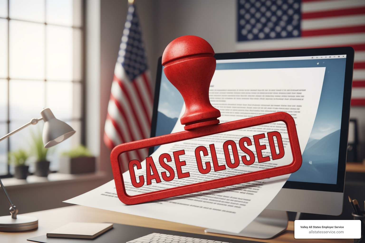 A digital stamp showing "Case Closed" on a virtual document - are employers required to close every e verify case