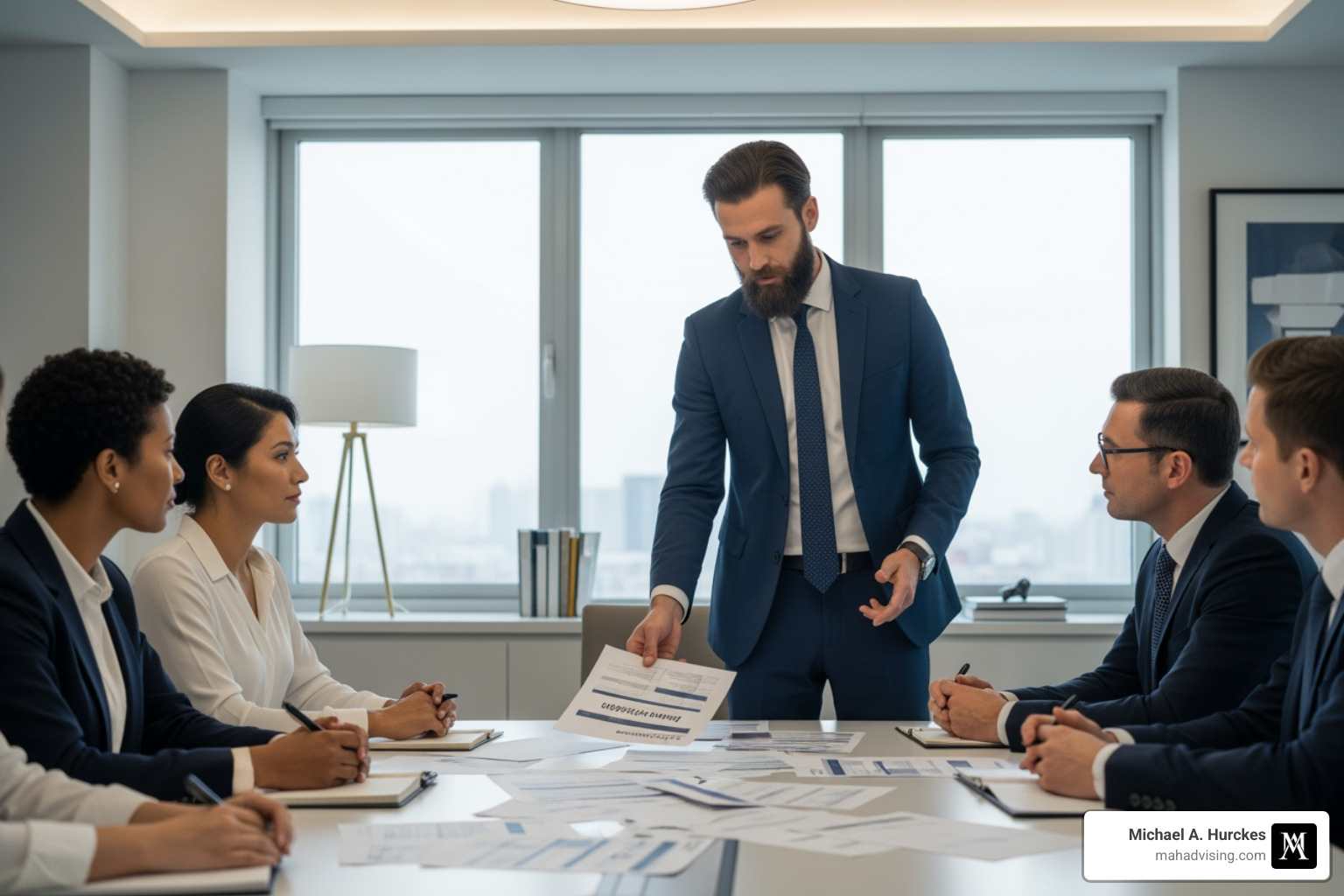 Michael Hurckes leading a high-stakes boardroom negotiation regarding complex regulatory filings - regulatory compliance consulting services Michael Hurckes leading a high-stakes boardroom negotiation regarding complex regulatory filings - regulatory compliance consulting services