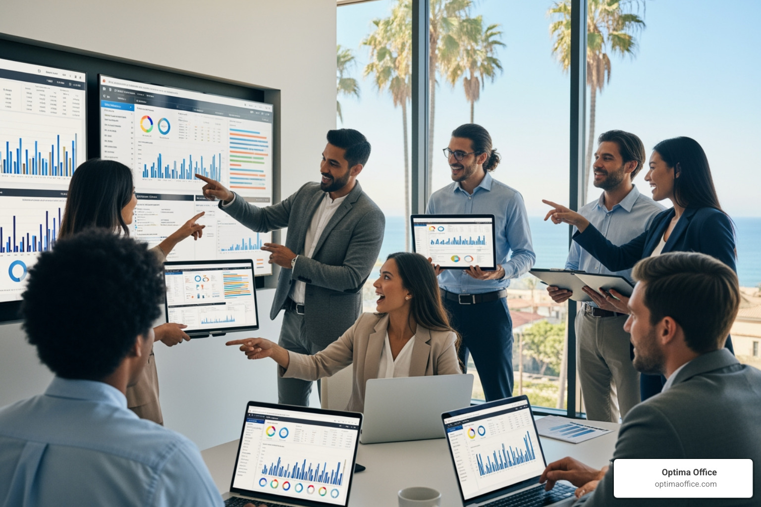Founder and team reviewing financial dashboards in a modern Southern California office - startup bookkeeping services Founder and team reviewing financial dashboards in a modern Southern California office - startup bookkeeping services