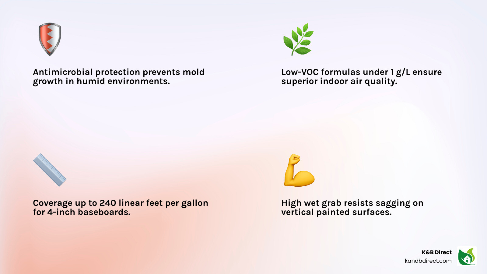 Infographic showing top 5 adhesives for vinyl baseboard with VOC levels, coverage rates in linear feet per gallon, best substrate types, and open/working times for each product - adhesive for vinyl baseboard infographic 4_facts_emoji_light-gradient Infographic showing top 5 adhesives for vinyl baseboard with VOC levels, coverage rates in linear feet per gallon, best substrate types, and open/working times for each product - adhesive for vinyl baseboard infographic 4_facts_emoji_light-gradient