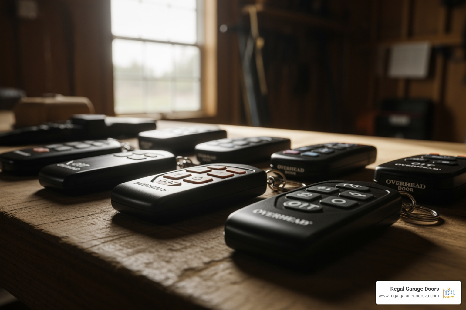 Various Overhead Door remote models including the O3T 3-button visor remote and the O1T keychain remote - overhead garage door remote