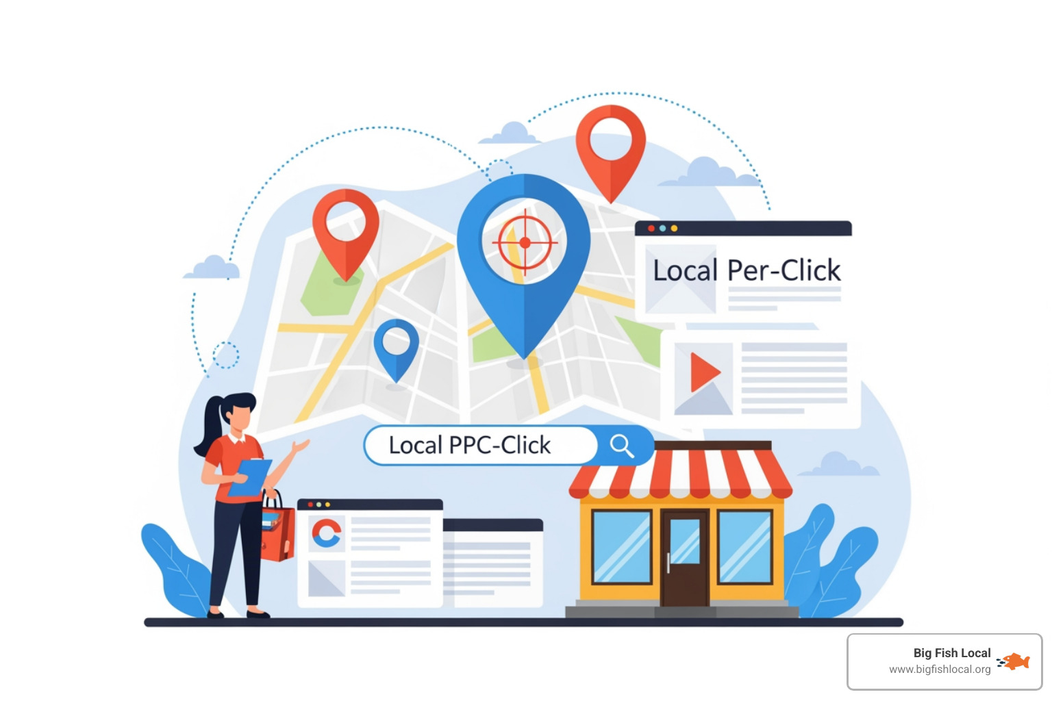 Local search results showing map ads and location details - local PPC campaigns