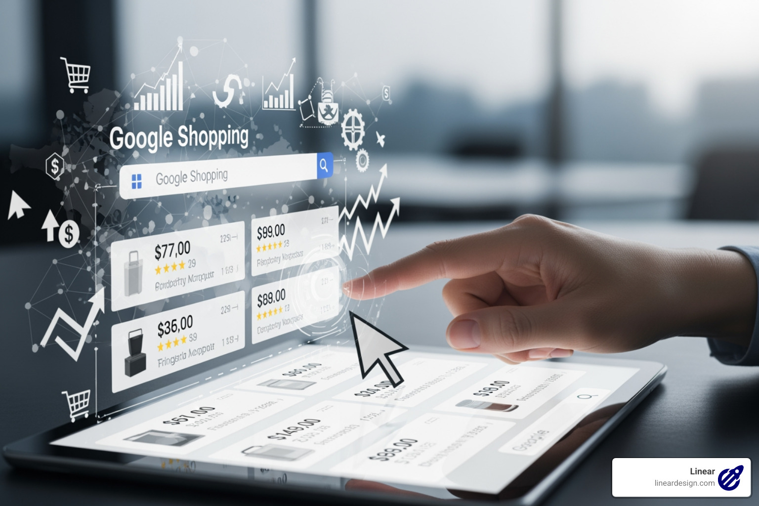 The Google Ads campaign creation interface showing the selection of campaign types, where 'Shopping' is chosen to promote products from a linked Merchant Center account, allowing for the setting of budgets, bidding strategies, and location targeting to reach shoppers at the right moment - manage google shopping