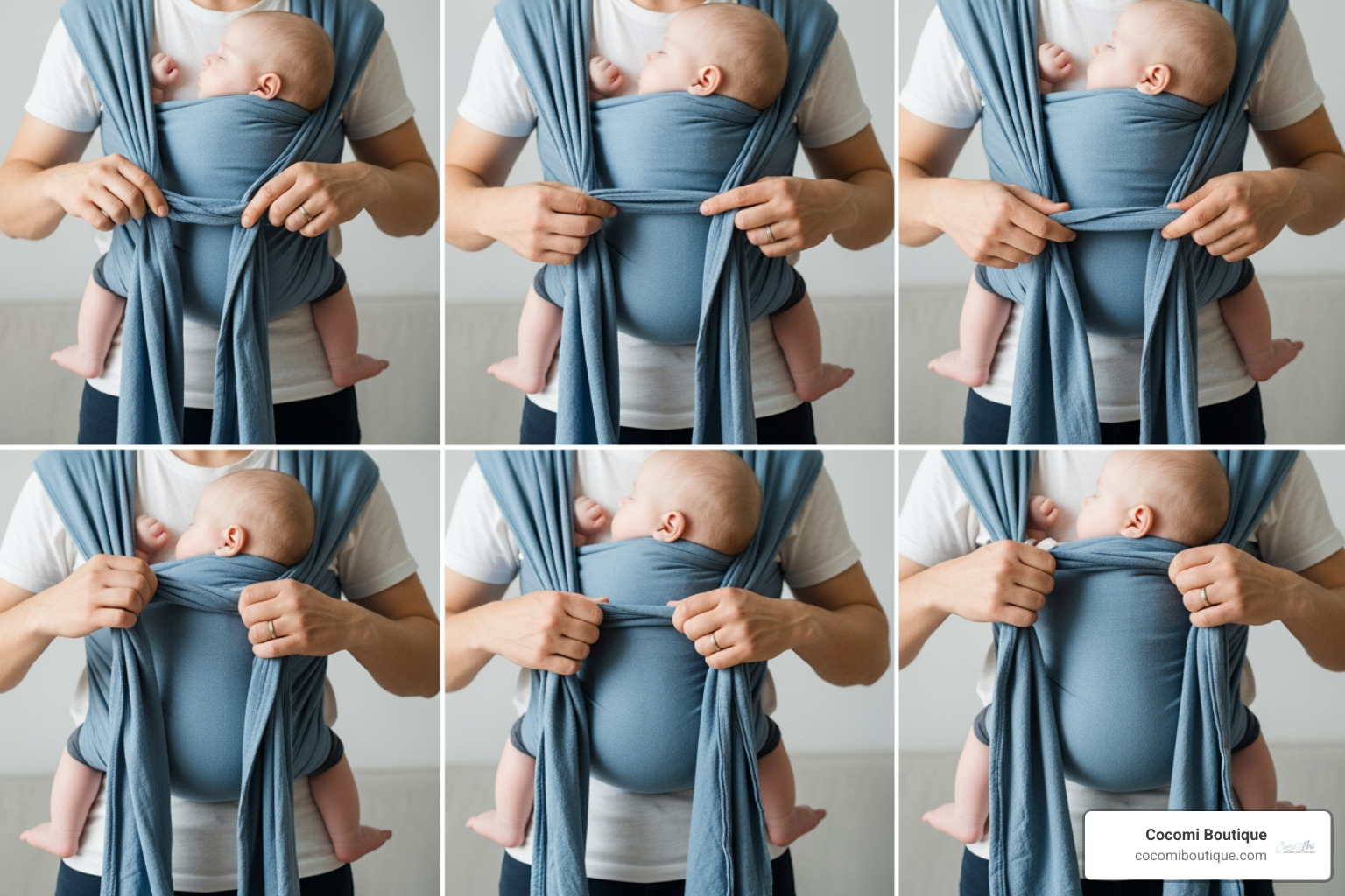 Illustration of the T.I.C.K.S. safety checklist showing a parent wearing a baby correctly with callouts for Tight, In View, Close Enough to Kiss, Keep Chin Off Chest, and Supported Back - how to use baby wrap Illustration of the T.I.C.K.S. safety checklist showing a parent wearing a baby correctly with callouts for Tight, In View, Close Enough to Kiss, Keep Chin Off Chest, and Supported Back - how to use baby wrap