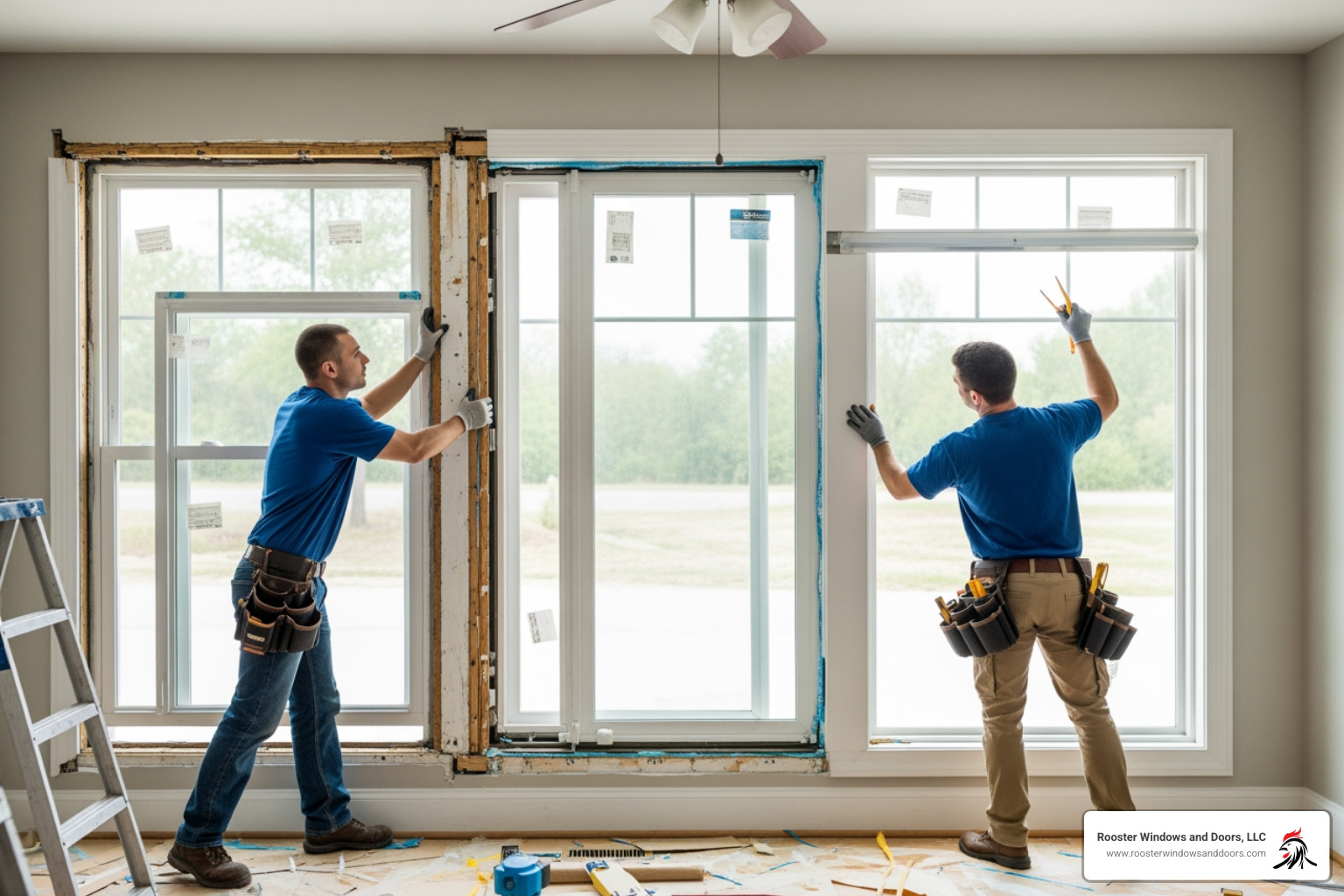 Professional window installation in a modern home showing a full-frame replacement project - replacement window prices