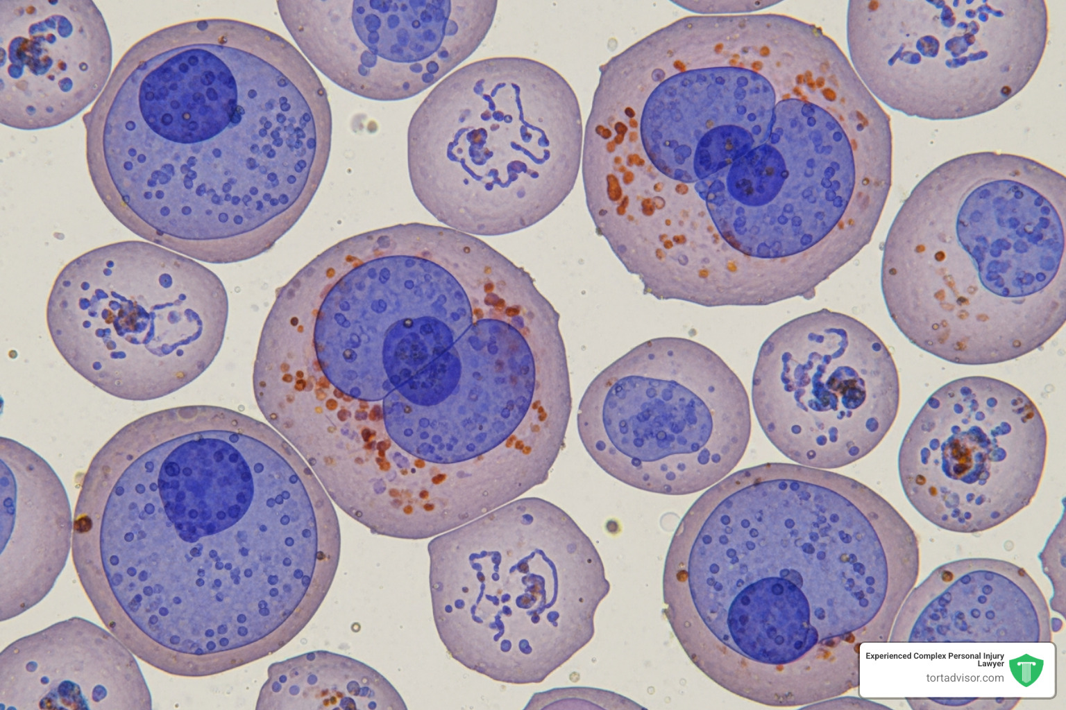 Microscopic view of human lymphocytes showing cellular structures potentially affected by chemical exposure - Roundup cancer attorney Microscopic view of human lymphocytes showing cellular structures potentially affected by chemical exposure - Roundup cancer attorney