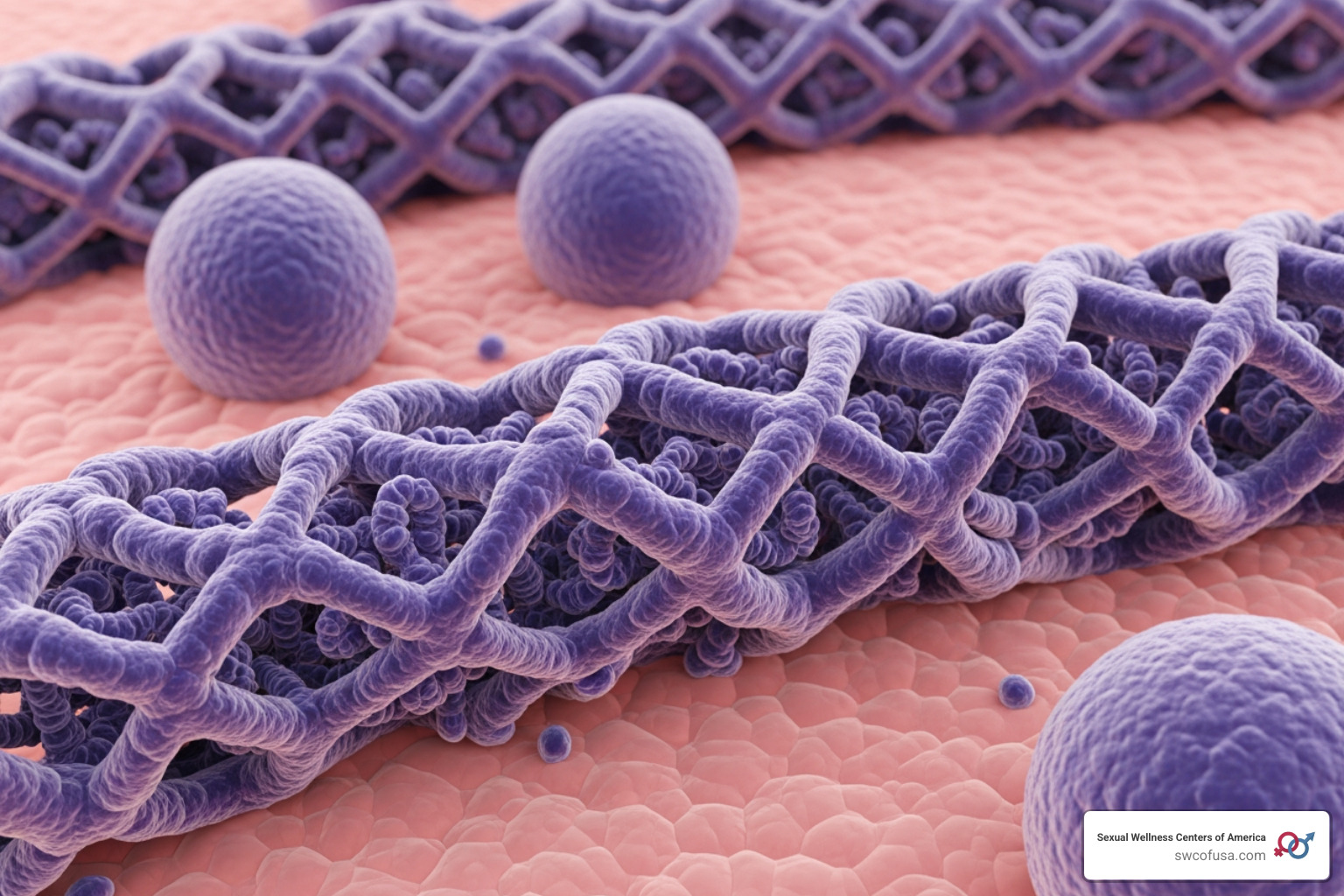 Microscopic view of skin cell regeneration and the structure of collagen fibers being reinforced by amino acid chains - topical peptides for skin Microscopic view of skin cell regeneration and the structure of collagen fibers being reinforced by amino acid chains - topical peptides for skin