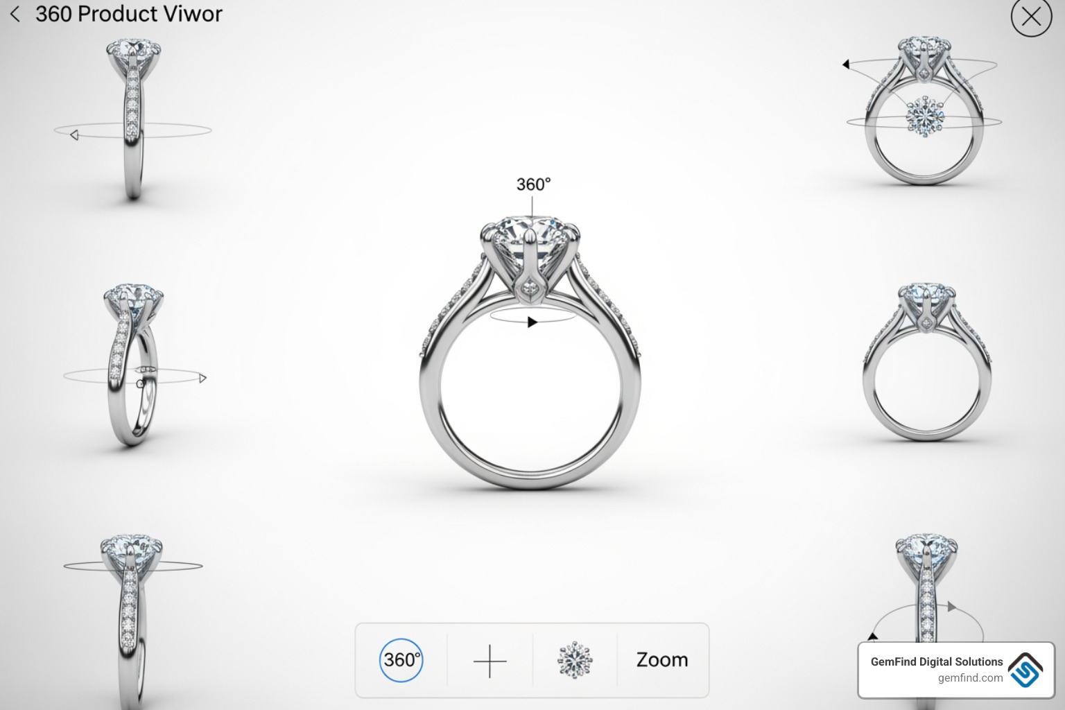 360-degree product viewer showing a diamond engagement ring from every angle - jewelry website conversion optimization
