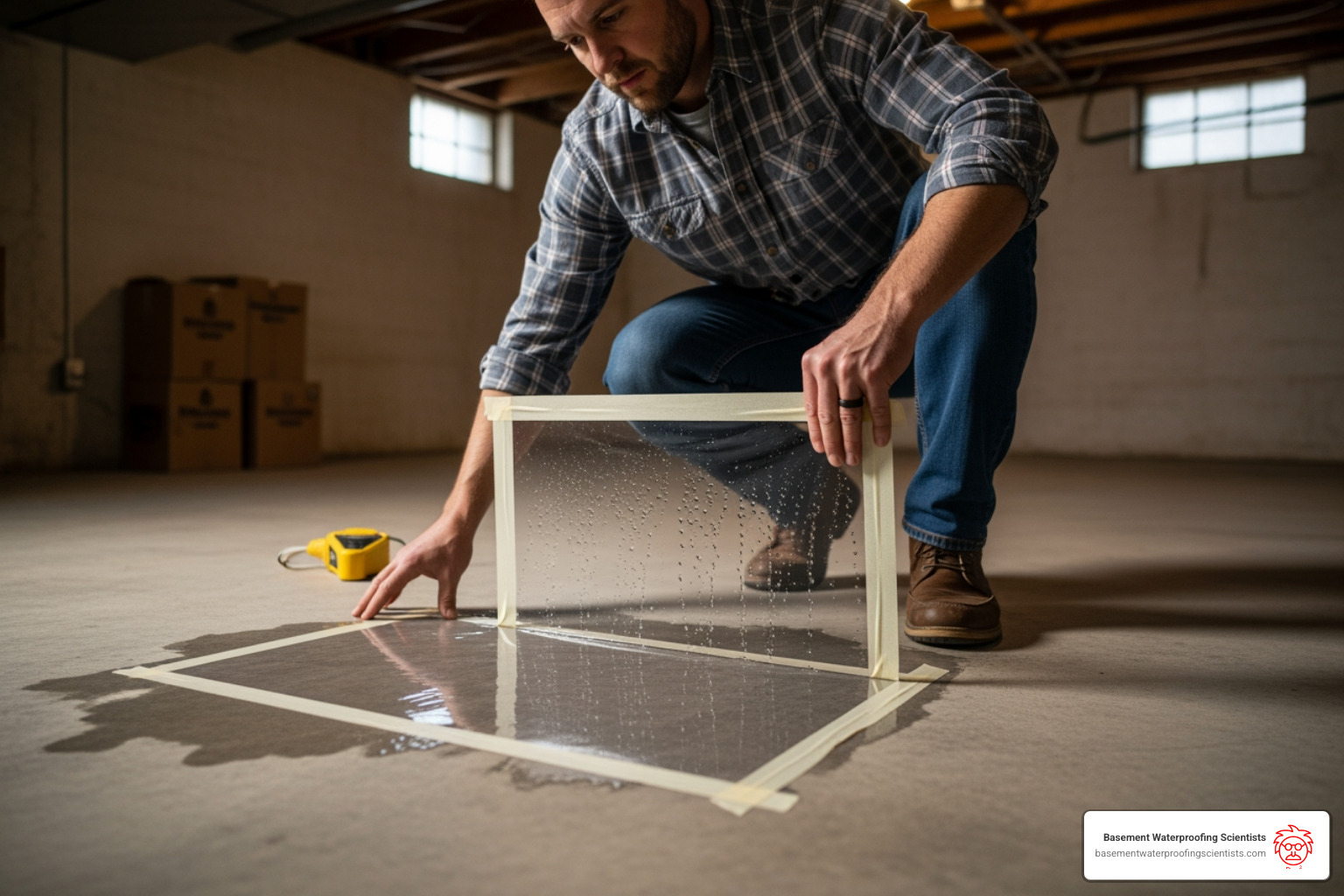 homeowner performing a moisture test on concrete - cement floor paint basement homeowner performing a moisture test on concrete - cement floor paint basement