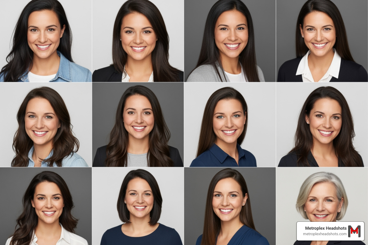 A comparison of headshot crops: a 1/4 close-up focusing on the face, a 1/2 waist-up showing arm positioning, and a 3/4 mid-thigh shot highlighting professional attire and posture - headshot photo examples