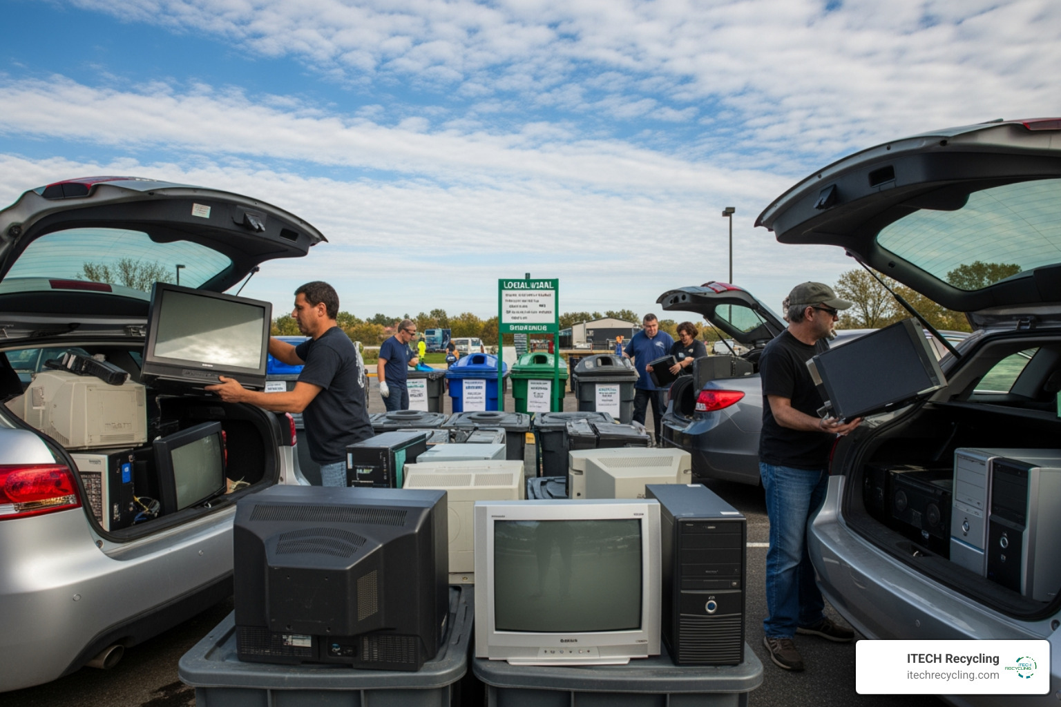 local recycling drop-off site showing residents unloading electronics - dupage county recycling events this weekend