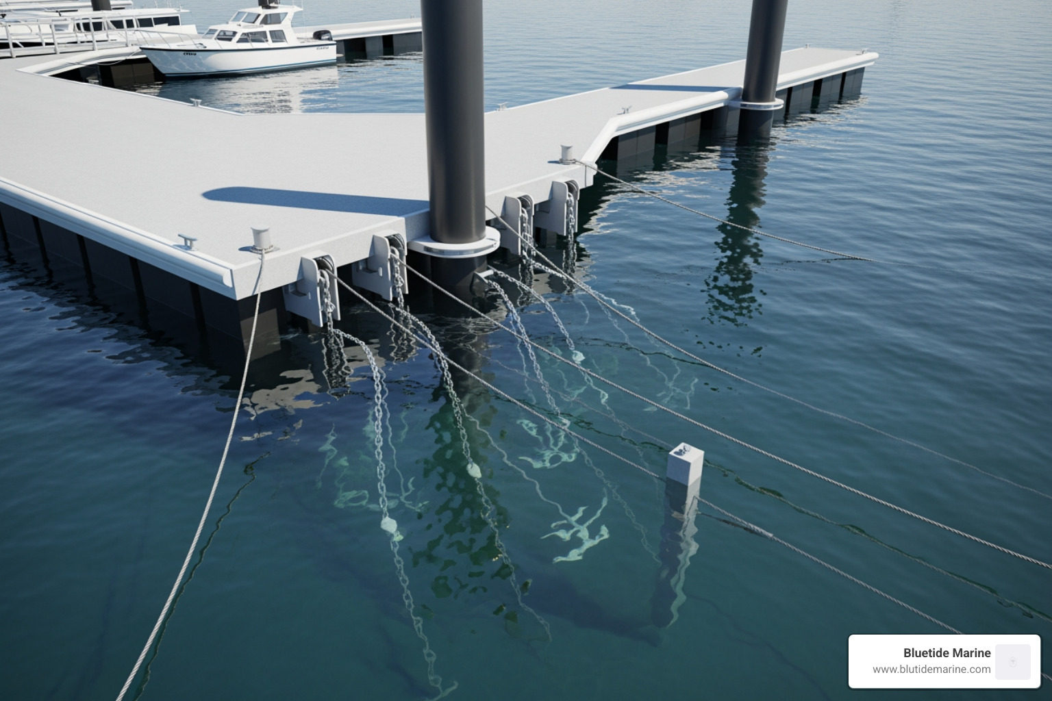 Comparison of fixed vs floating docks showing vertical movement range during high and low tide cycles - Floating dock mooring systems Comparison of fixed vs floating docks showing vertical movement range during high and low tide cycles - Floating dock mooring systems
