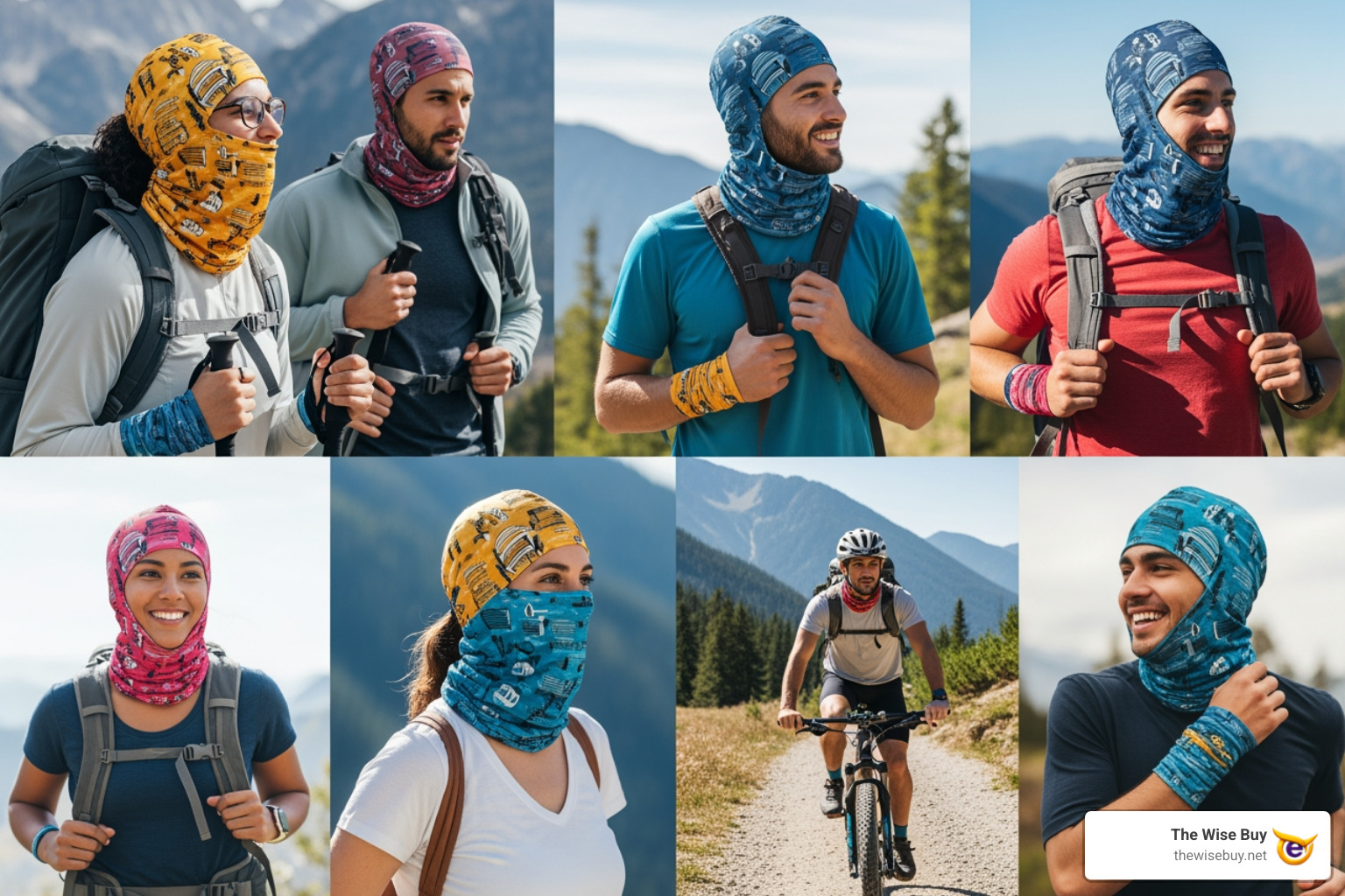 Various Buff patterns and colors laid out including solid colors, mountain landscapes, and geometric designs - low cost buff headwear Various Buff patterns and colors laid out including solid colors, mountain landscapes, and geometric designs - low cost buff headwear