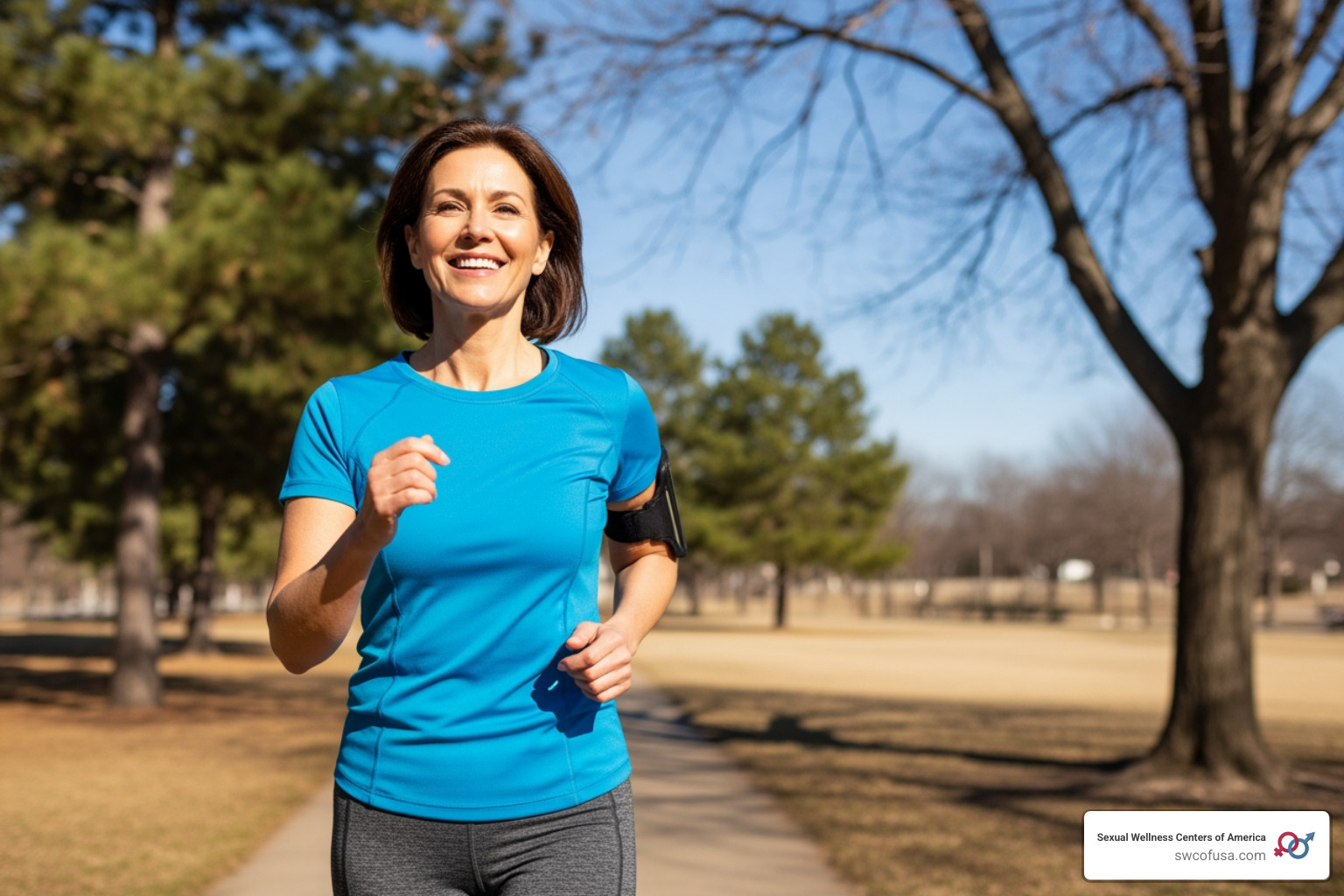 Vibrant woman exercising outdoors, symbolizing vitality and the success of hormonal health management - Hormone therapy success rate