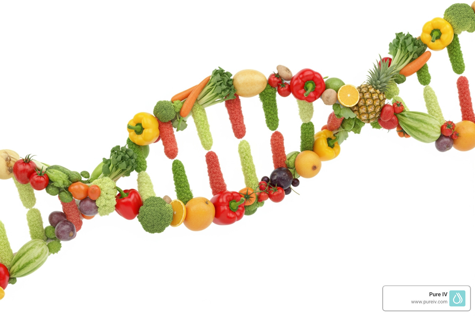 DNA double helix and healthy food - biohacking for beginners