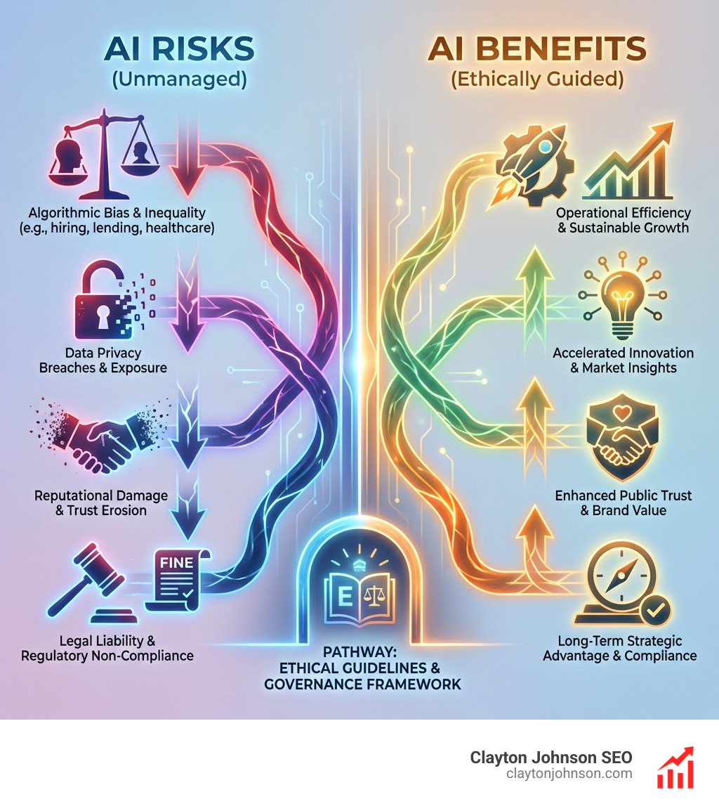 Comparison of AI risks vs benefits - How to develop AI ethics guidelines infographic 