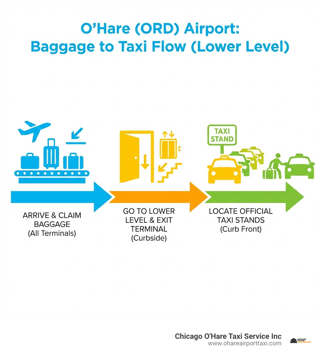 Infographic explaining the flow from baggage claim to taxi stands - O'Hare airport cab ride infographic Infographic explaining the flow from baggage claim to taxi stands - O'Hare airport cab ride infographic