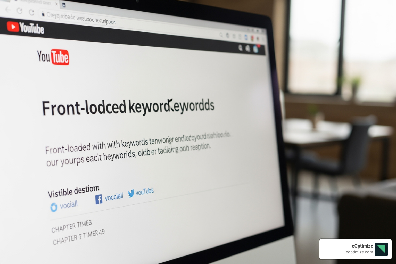 Example of an optimized video description showing a clear title, front-loaded keywords, social links, and timestamps for easy navigation - YouTube video SEO tips