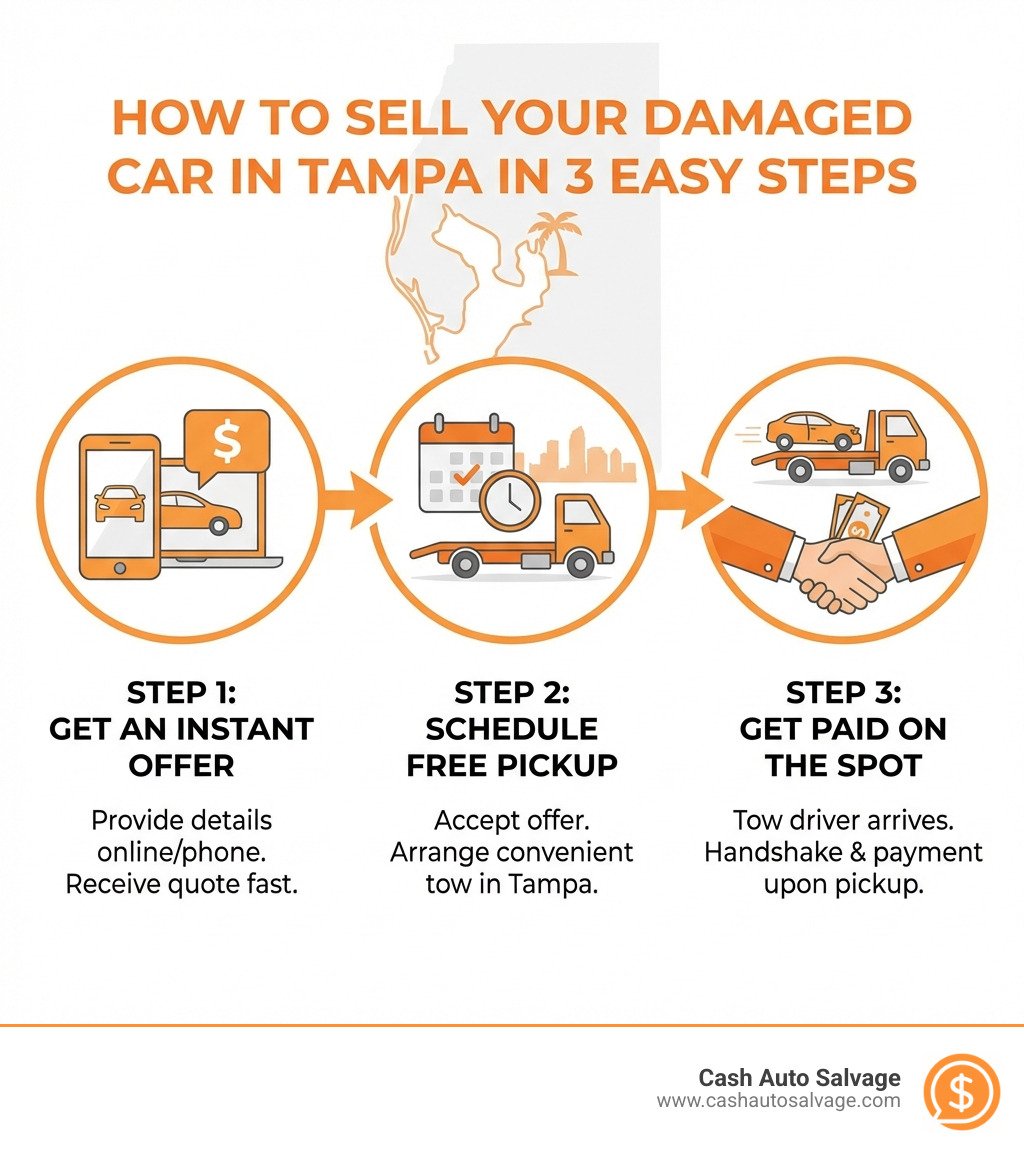 Infographic: How to sell your damaged car in Tampa in 3 easy steps - sell damaged car Tampa fast infographic 