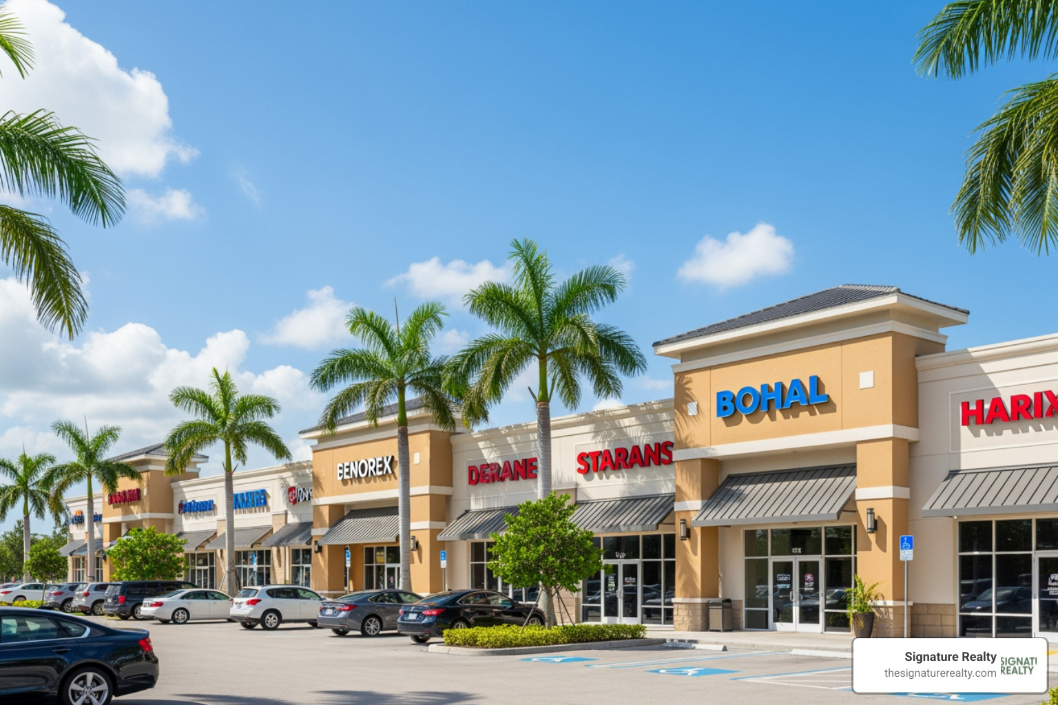 Doral retail center showing multiple tenants under NNN lease structures - triple net rent Doral retail center showing multiple tenants under NNN lease structures - triple net rent