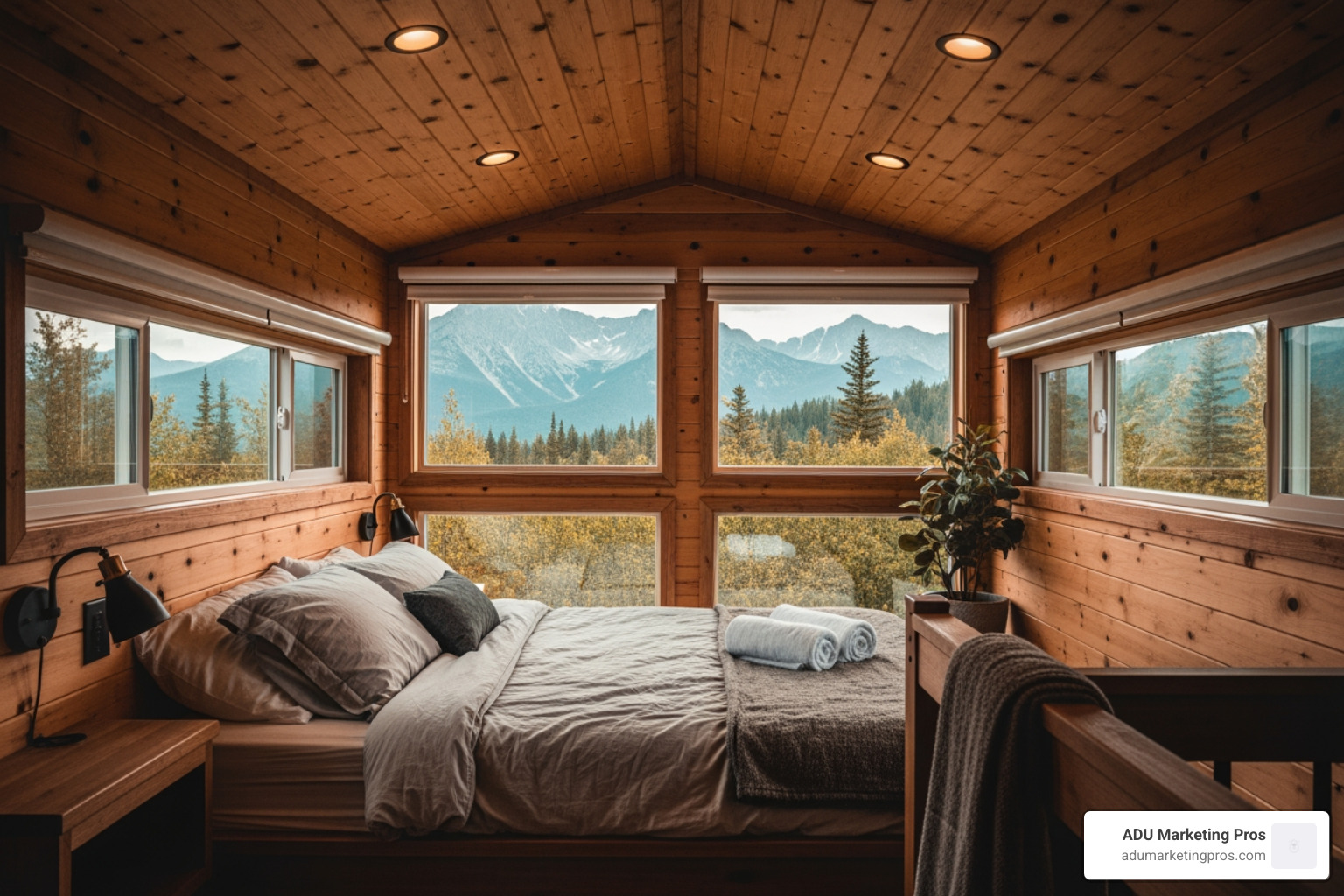 Cozy tiny home loft with a view of the surrounding nature - rent a tiny home near me