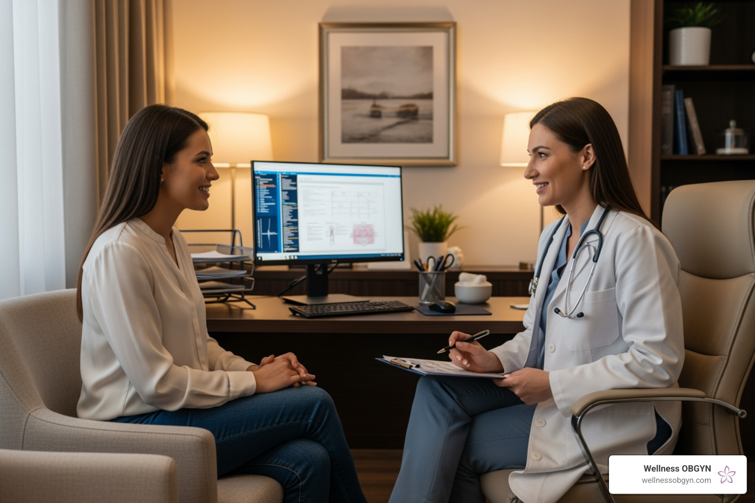 A compassionate consultation between a provider and patient in a warm, professional office setting. - holistic women's health A compassionate consultation between a provider and patient in a warm, professional office setting. - holistic women's health