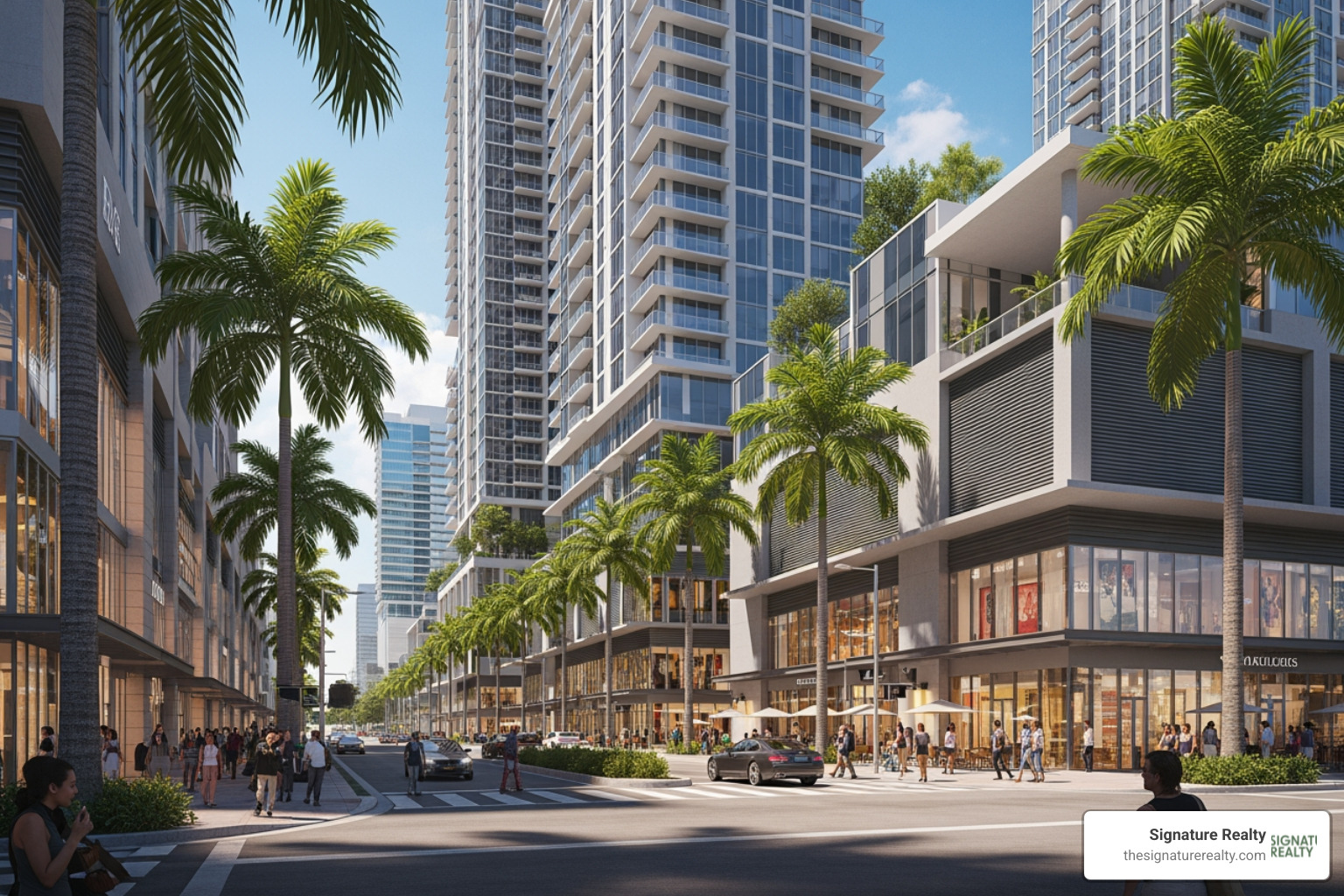 modern mixed-use development in Brickell showing high-density T6 zoning with ground floor retail and residential towers - mixed use zoning miami modern mixed-use development in Brickell showing high-density T6 zoning with ground floor retail and residential towers - mixed use zoning miami
