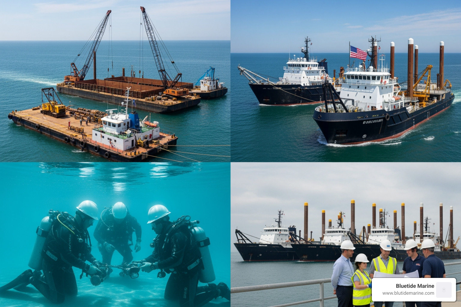 A high-capacity boat lift installation showing a large vessel securely elevated above the water on a four-pile system - american marine contractors A high-capacity boat lift installation showing a large vessel securely elevated above the water on a four-pile system - american marine contractors