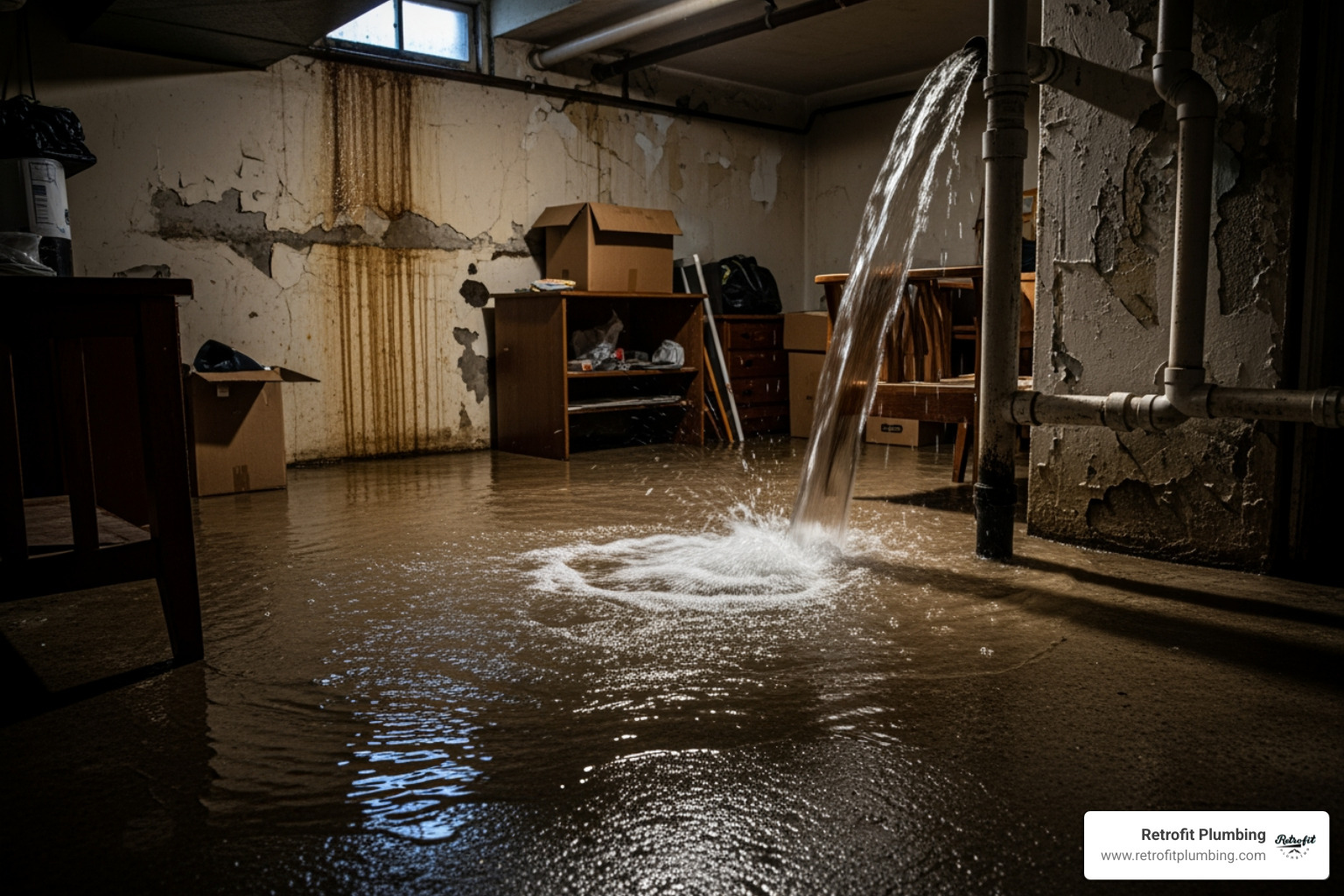 burst pipe flooding a basement - same day plumbers near me