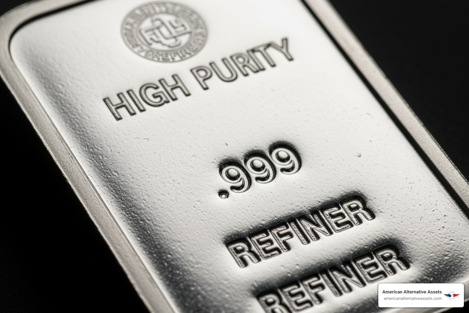 A close up of a silver bar showing the .999 purity hallmark and refiner stamp - ira approved silver A close up of a silver bar showing the .999 purity hallmark and refiner stamp - ira approved silver