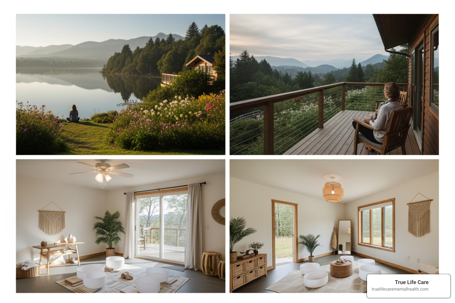 A person sitting peacefully by a window, looking out at nature, representing the transition from chaos to calm during a mental health retreat. - anxiety retreat near me