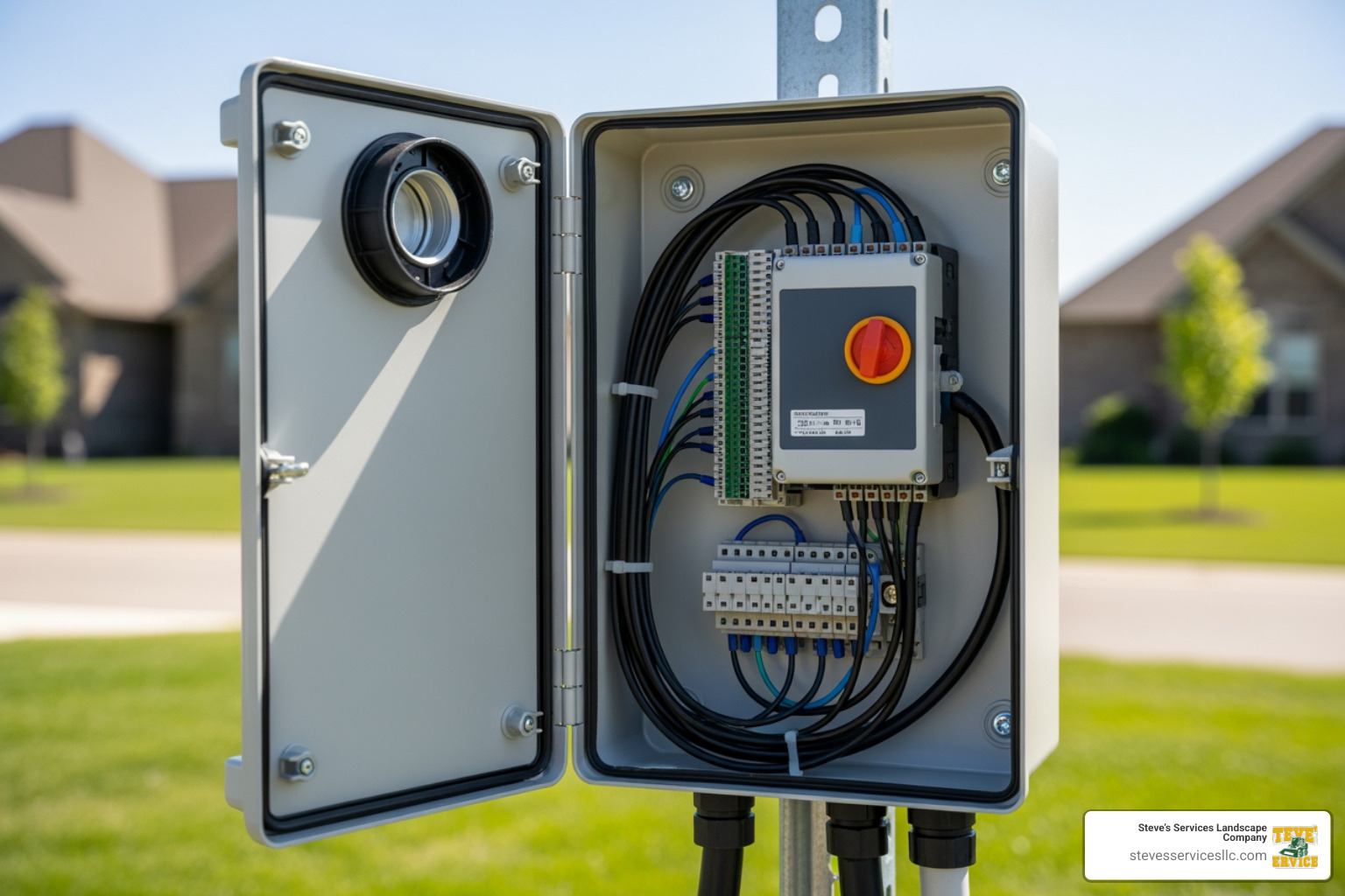 Professional irrigation control box showing organized wiring and weather-tight seals - sprinkler controller