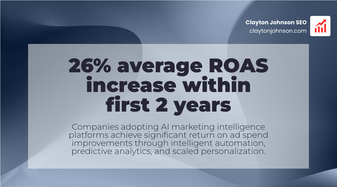 Stat showing that companies using AI marketing intelligence see an average 26% increase in ROAS within the first two years - AI marketing intelligence platform infographic simple-stat-landscape-abstract