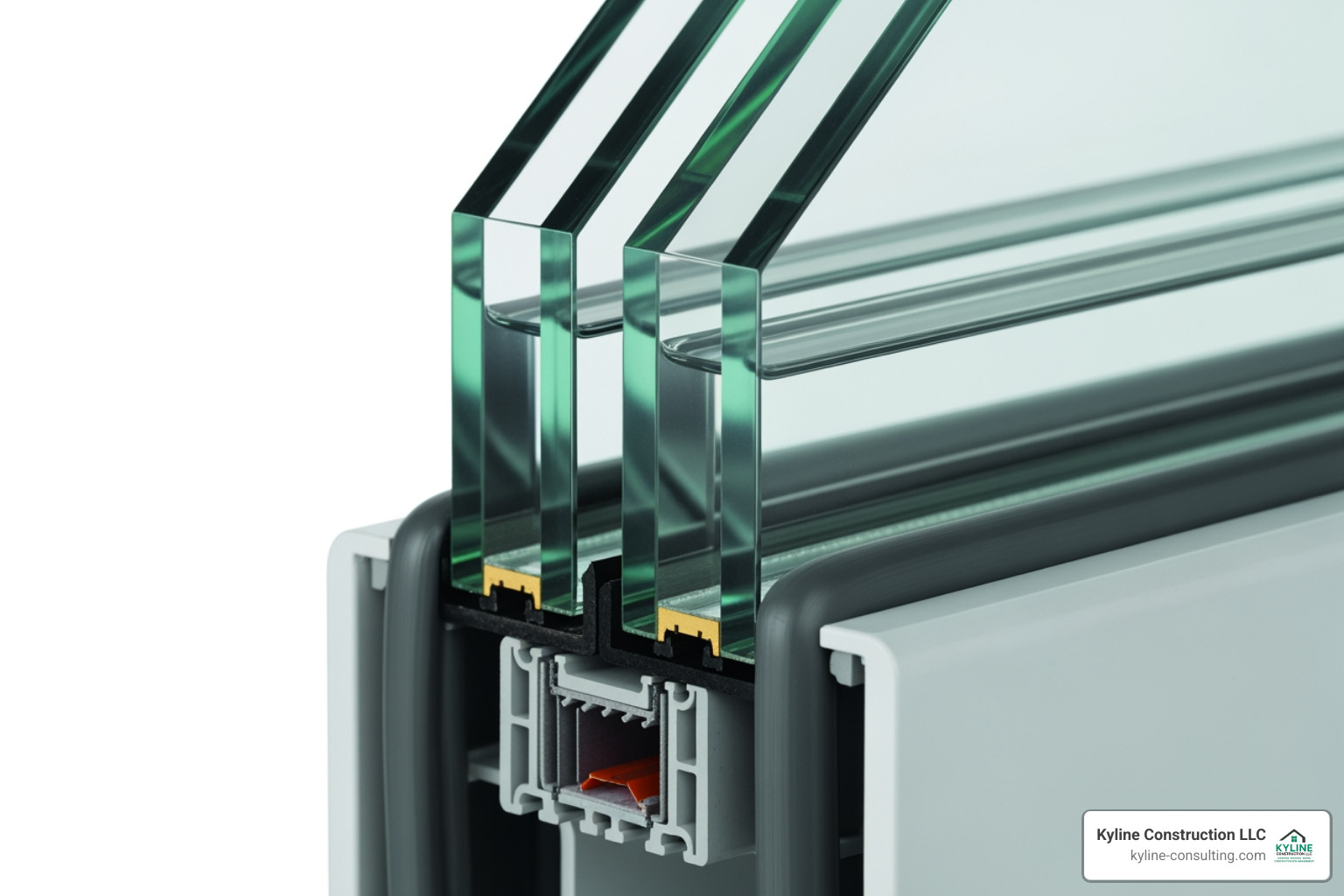 Close up of multi-pane glass with argon gas fill and refrigerator-style gaskets - Casement window replacement Ohio