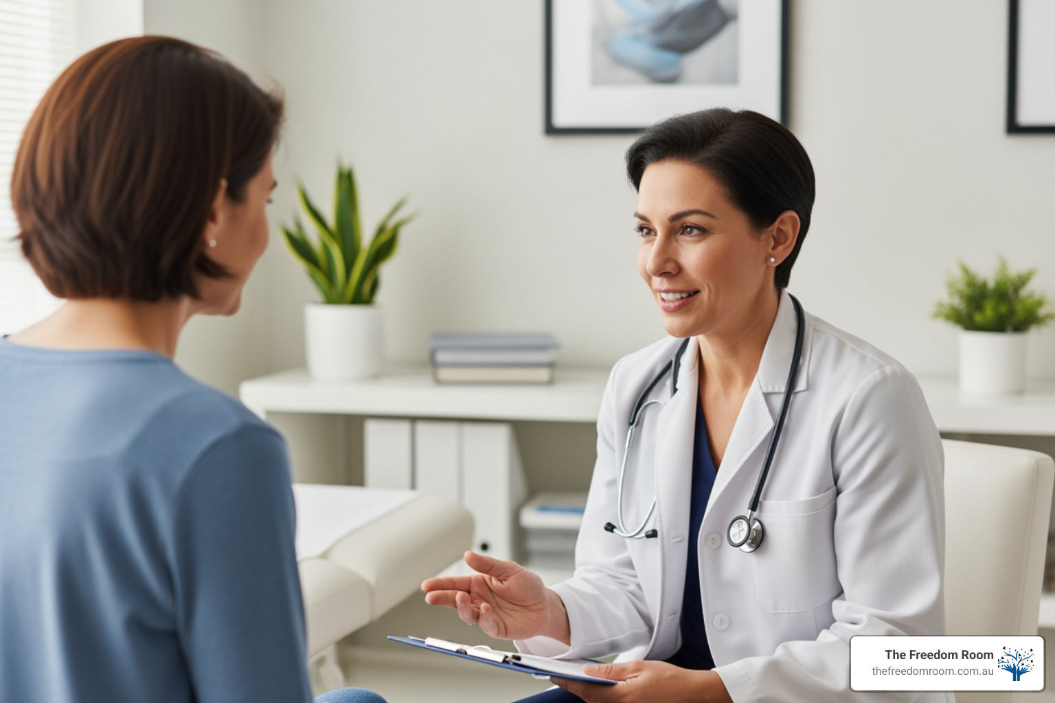 A medical professional consulting with a patient about the safety protocols required for a detox from drinking.