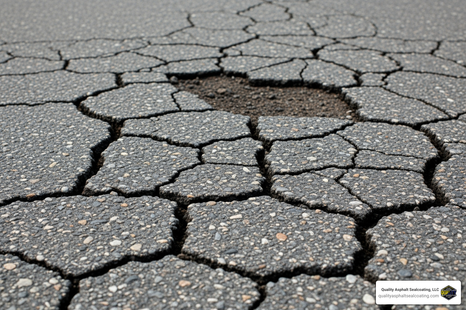 Alligator cracking on asphalt surface - pot hole filling