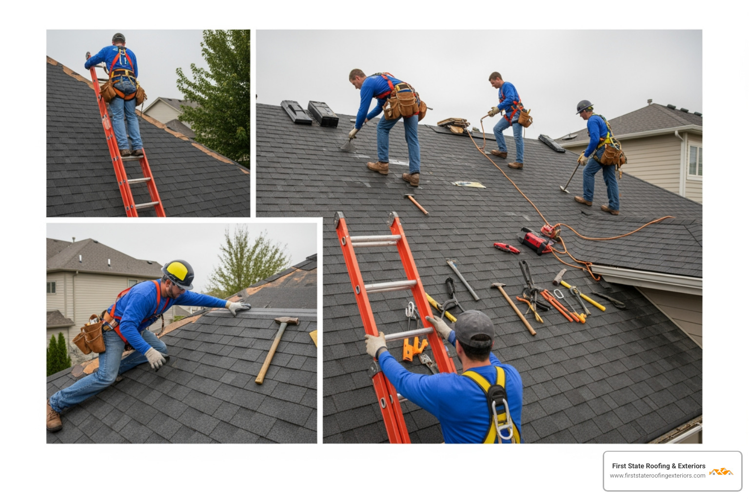 Homeowner safely using binoculars from the ground to inspect roof shingles and flashing for damage - residential roof repairs Homeowner safely using binoculars from the ground to inspect roof shingles and flashing for damage - residential roof repairs