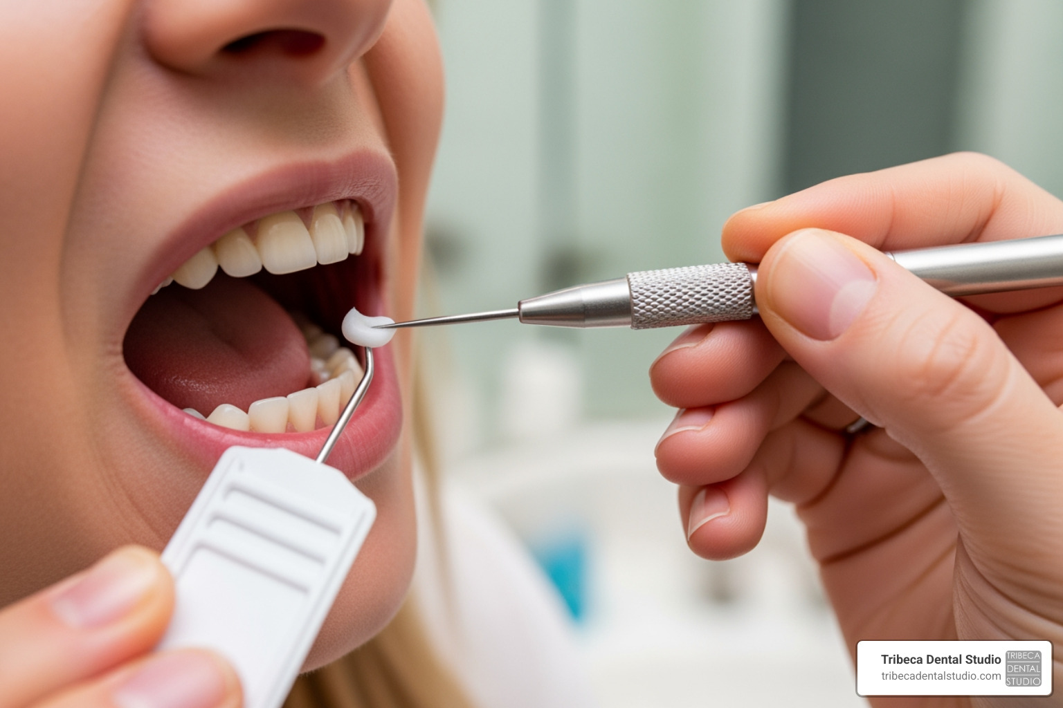 person using a temporary dental repair kit to cover an exposed cavity - Filling fell out