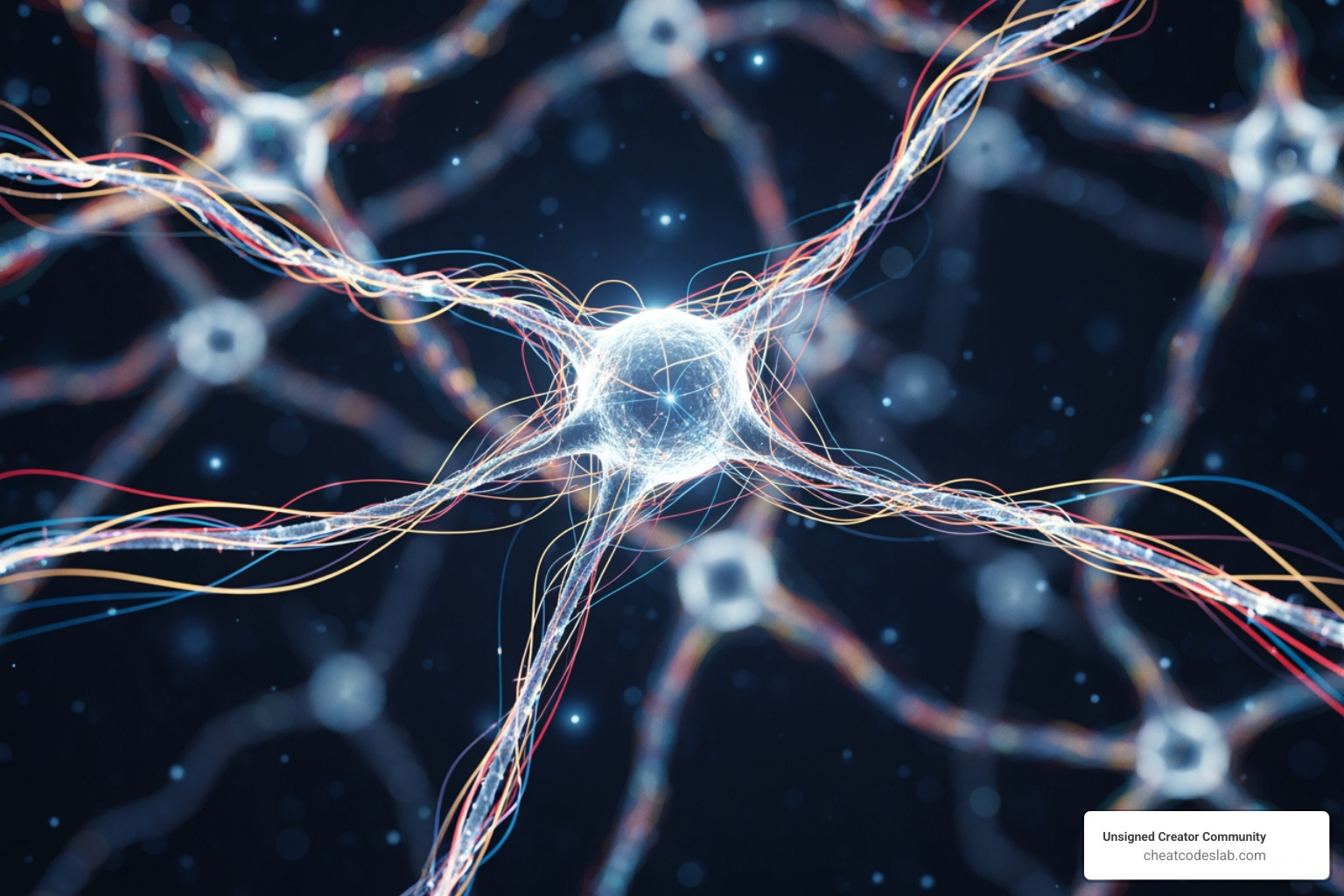 A neural network processing data streams to represent the logic behind generative AI - AI-powered content creation