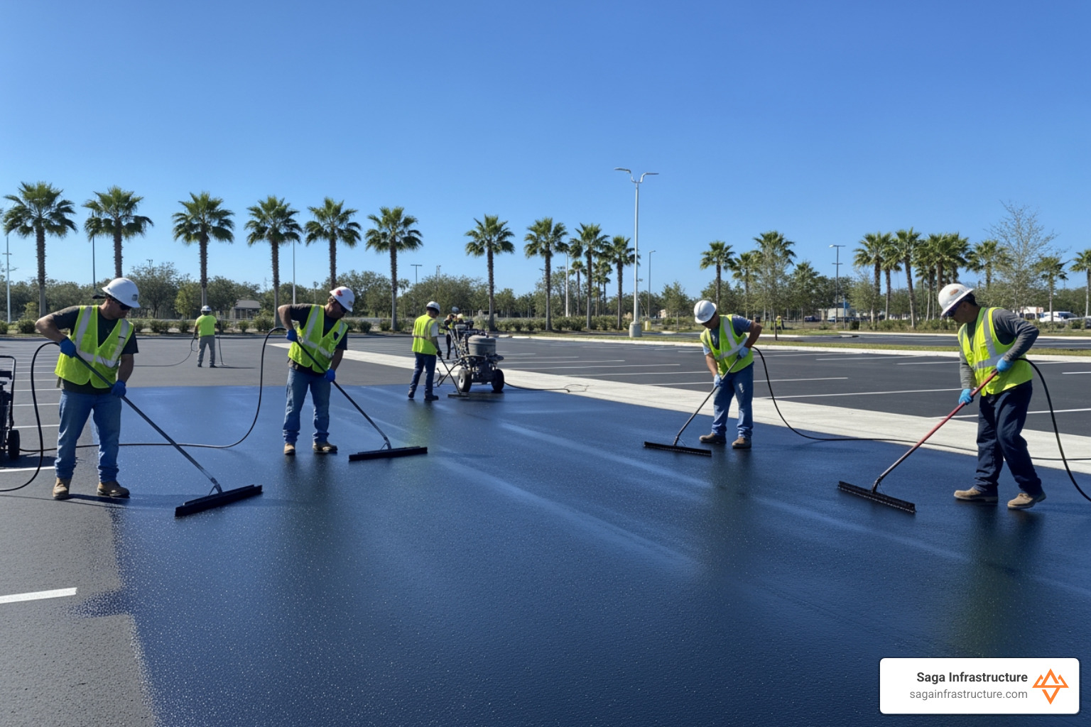 crew applying sealcoating - paving contractors in florida