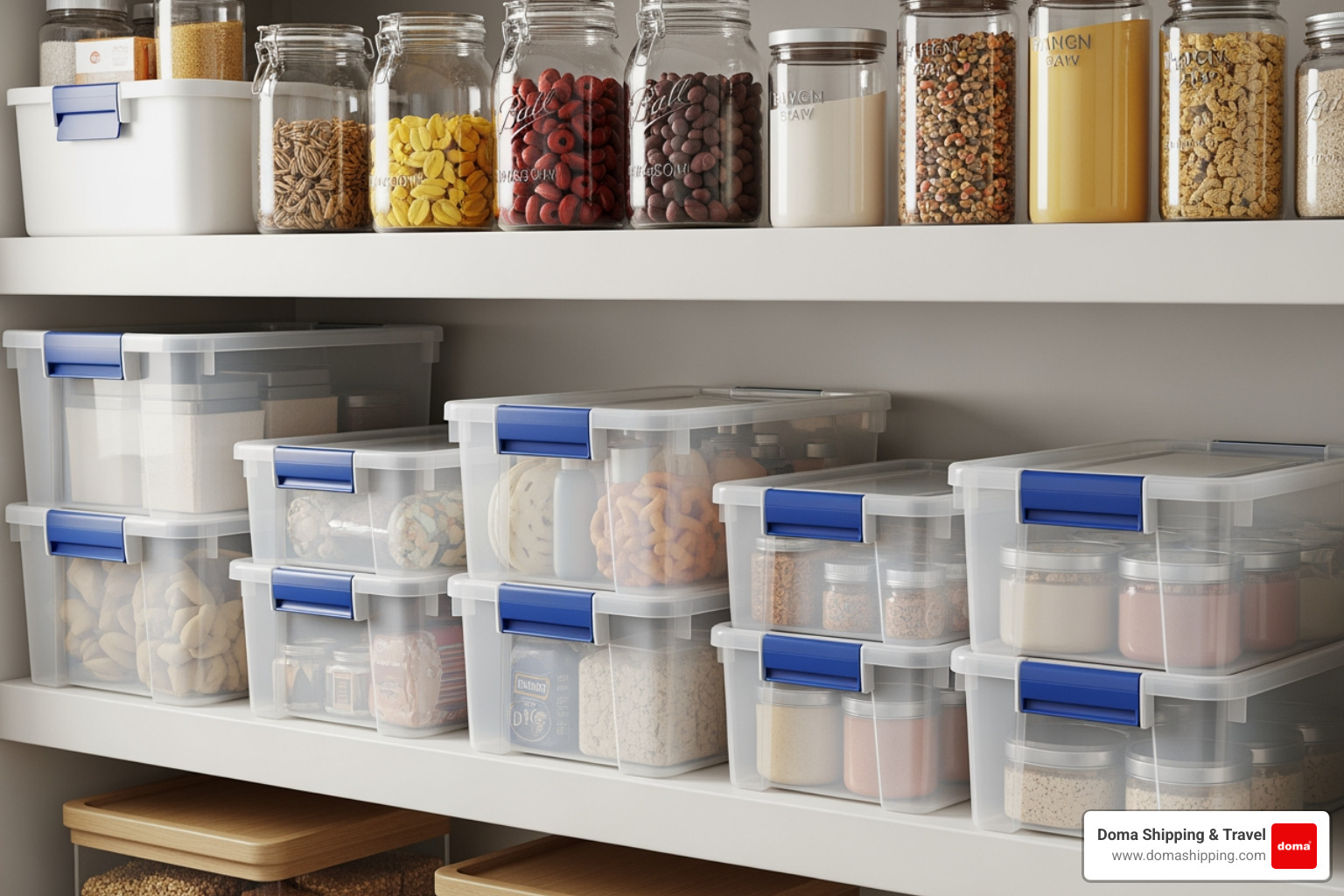 various plastic and glass bins and airtight jars - Containers