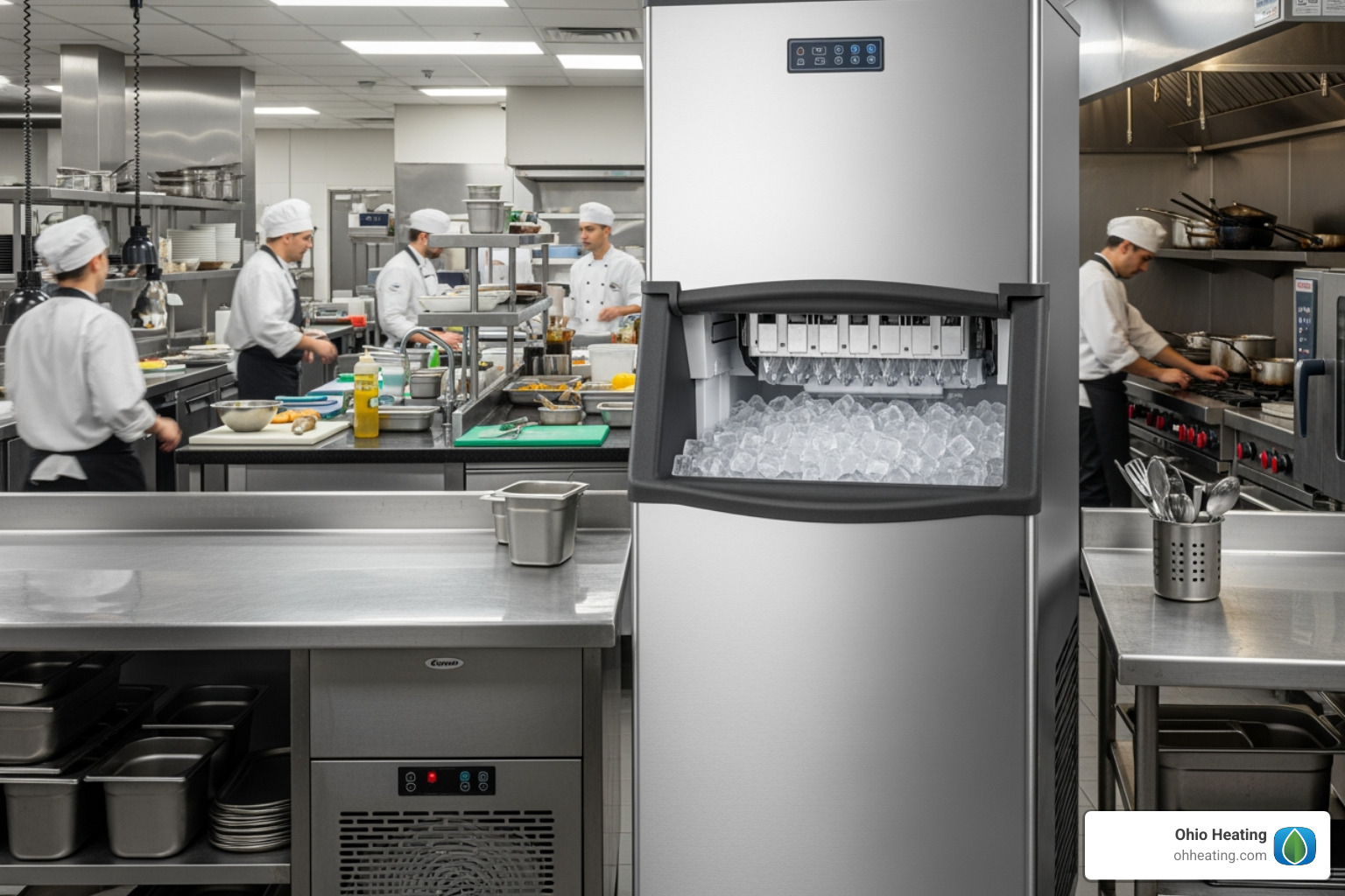 High-capacity freestanding ice machine for commercial use in a professional kitchen - ice maker near me