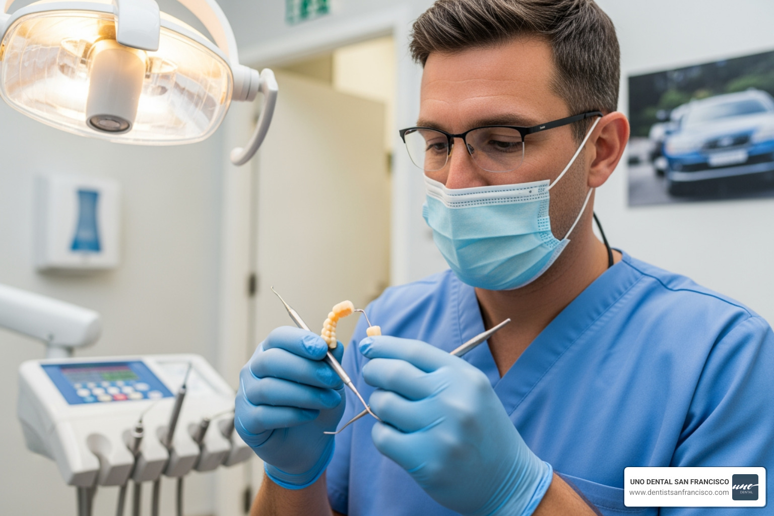 dentist examining a dental crown - what is restorative dentistry dentist examining a dental crown - what is restorative dentistry