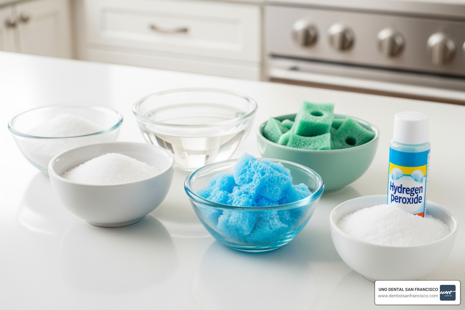 Common household cleaning agents: Salt, Vinegar, Dish Soap, and Hydrogen Peroxide - red wine stain removal Common household cleaning agents: Salt, Vinegar, Dish Soap, and Hydrogen Peroxide - red wine stain removal