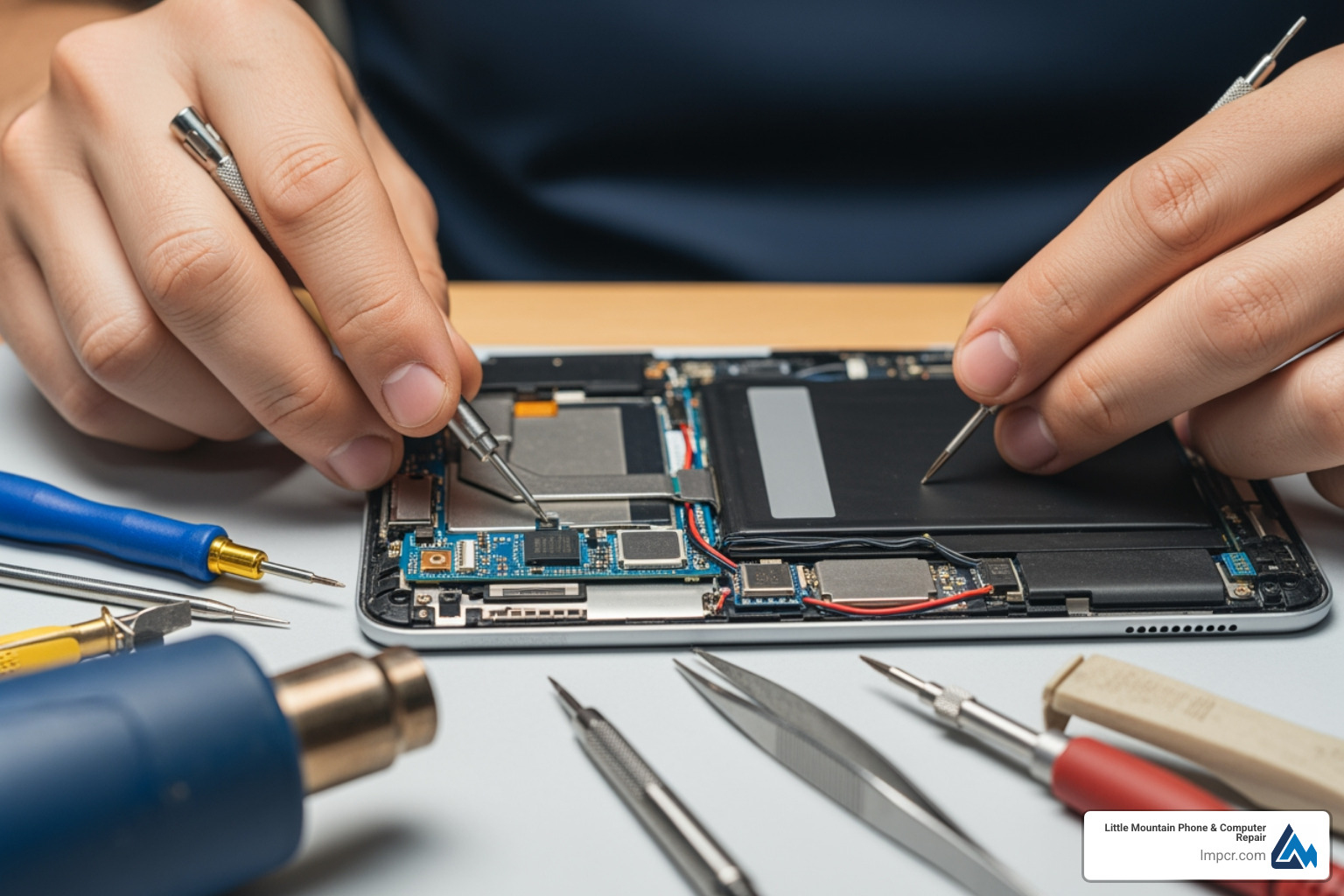 A tablet with a bloated battery pushing against the screen assembly - tablet repair A tablet with a bloated battery pushing against the screen assembly - tablet repair