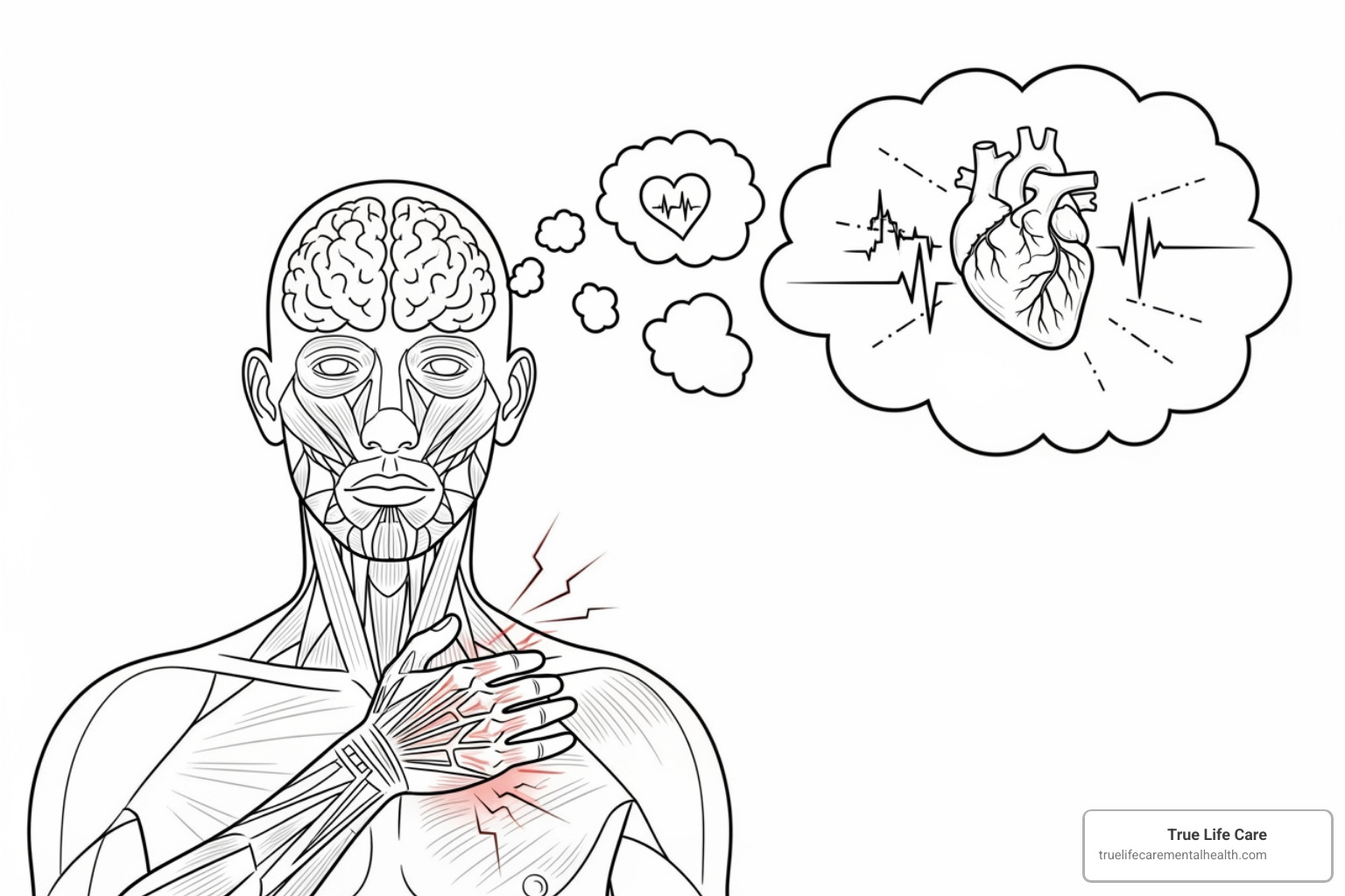 Illustration showing the mind-body connection and how thoughts impact physical health - Anxiety Treatment In Monmouth County NJ 