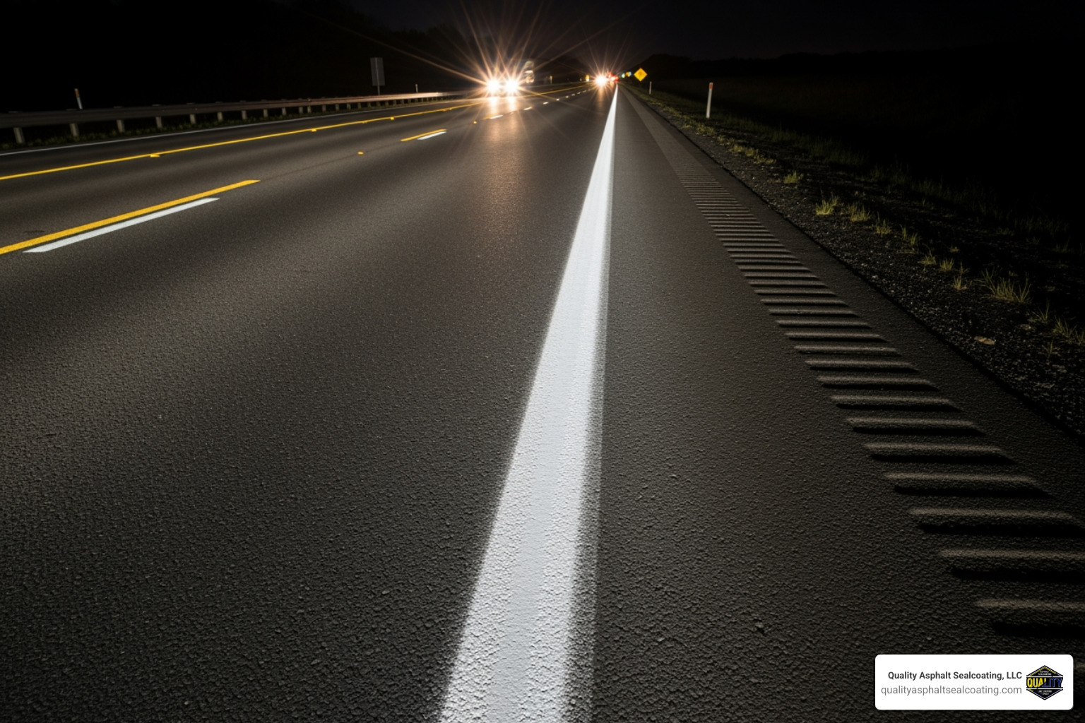 highway edge lines providing guidance at night - line marking pavement