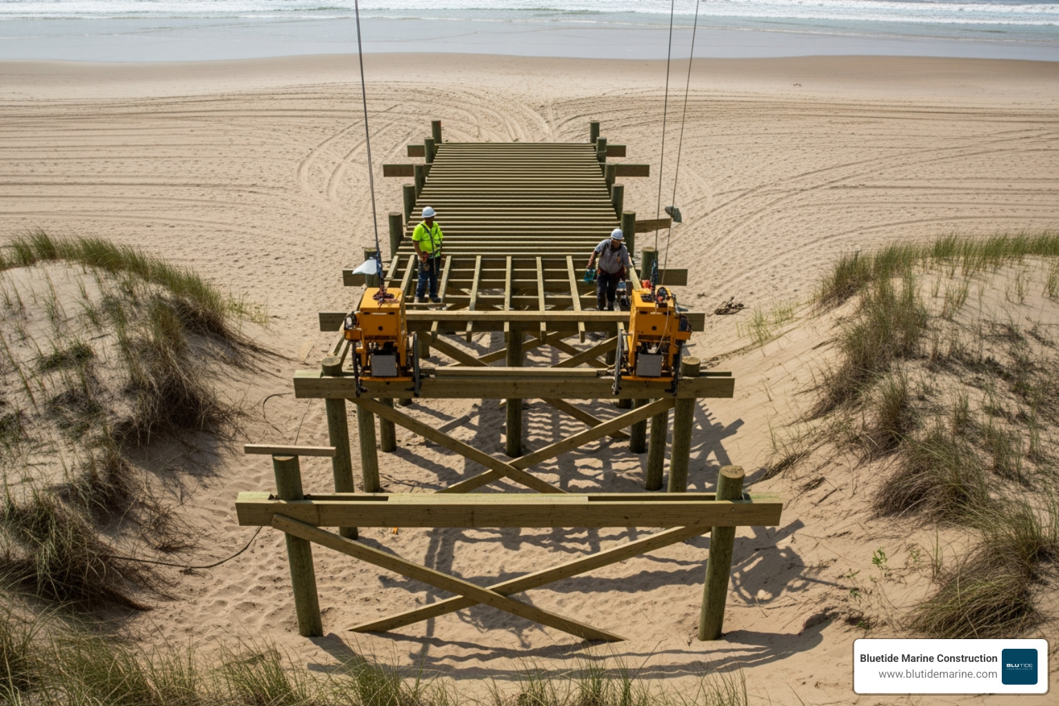 top-down construction equipment - beach crossover construction