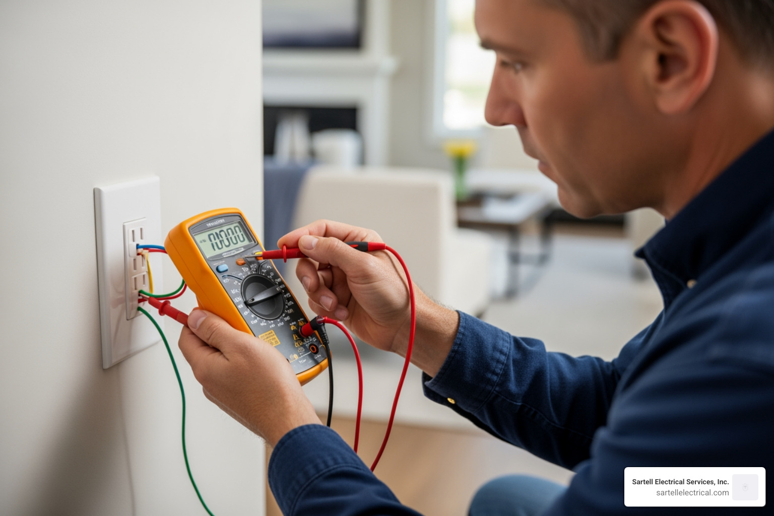 Electrician using a multimeter to test voltage and continuity at a GFCI outlet - GFCI keeps tripping