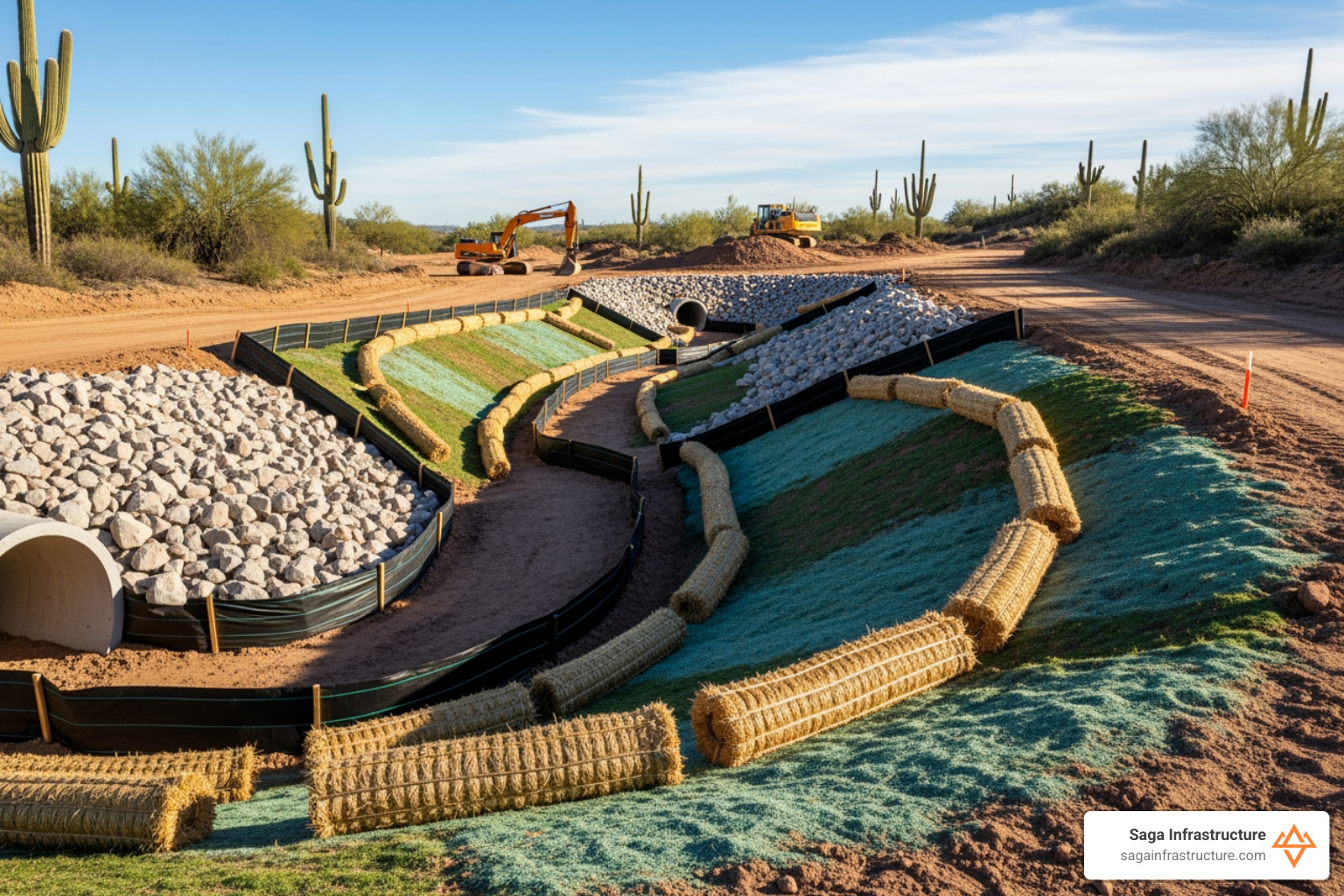 Arizona desert construction site showing soil protection measures - erosion control contractors Arizona